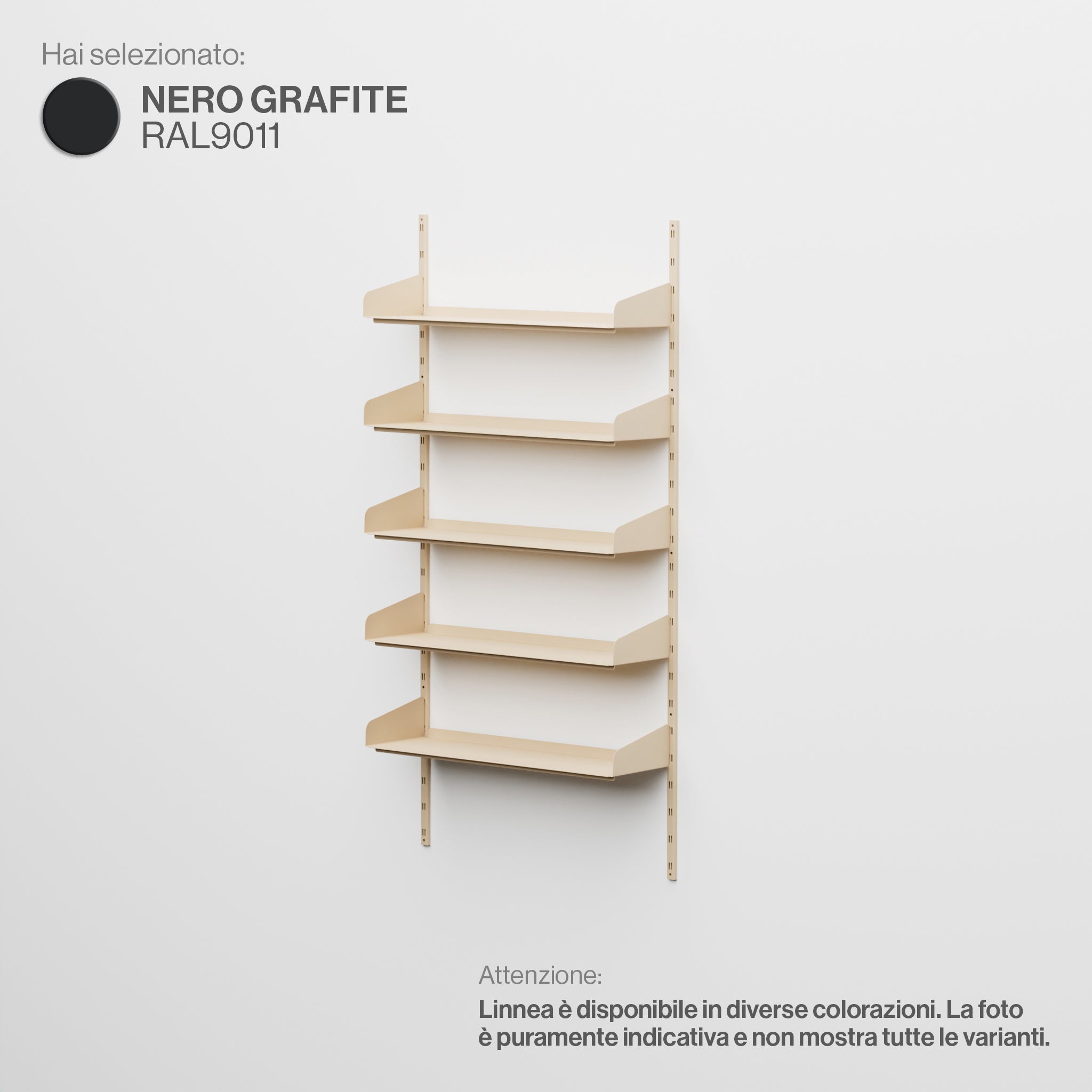 Linnea – Modulares Wandsystem (5 x 90 cm Regale, Einzelspannweite) – Graphitschwarz (RAL9011)