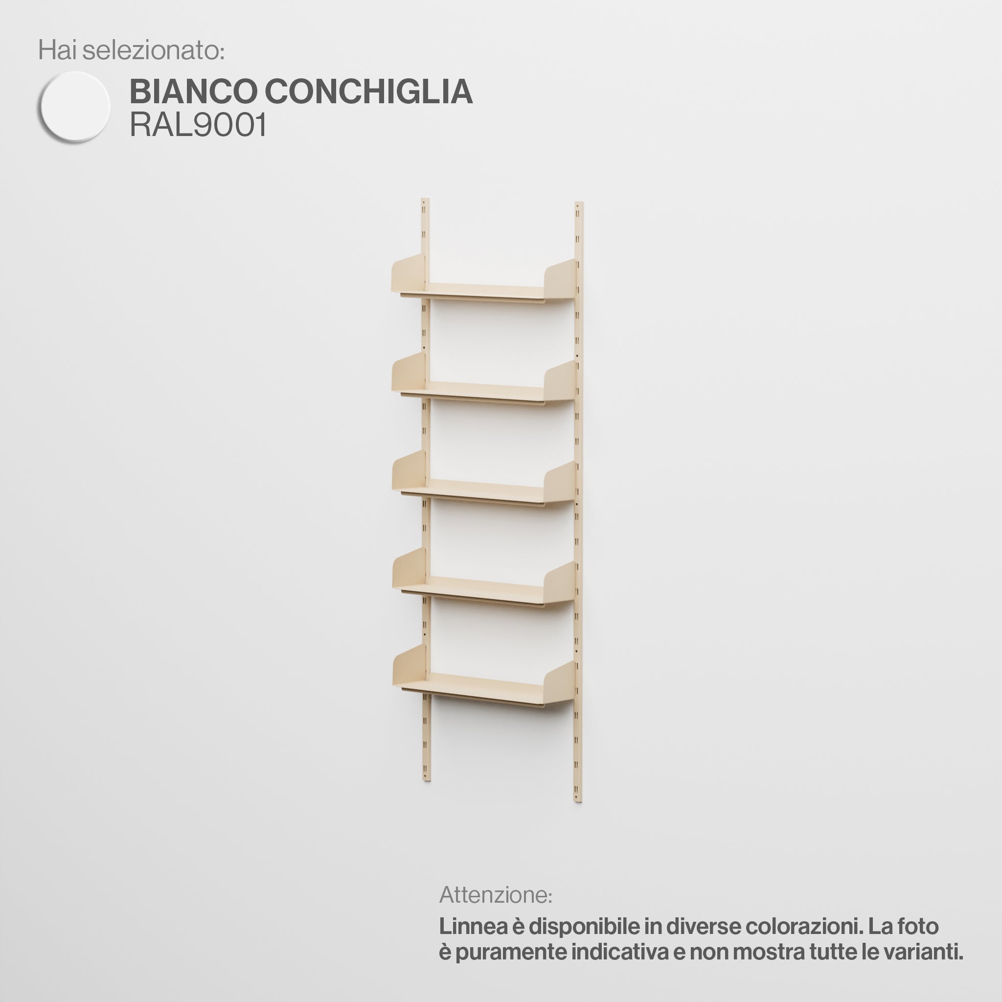 Linnea - Sistema Modulare a Parete (5 mensole da 60 cm, campata singola) - Bianco Conchiglia (RAL9001)