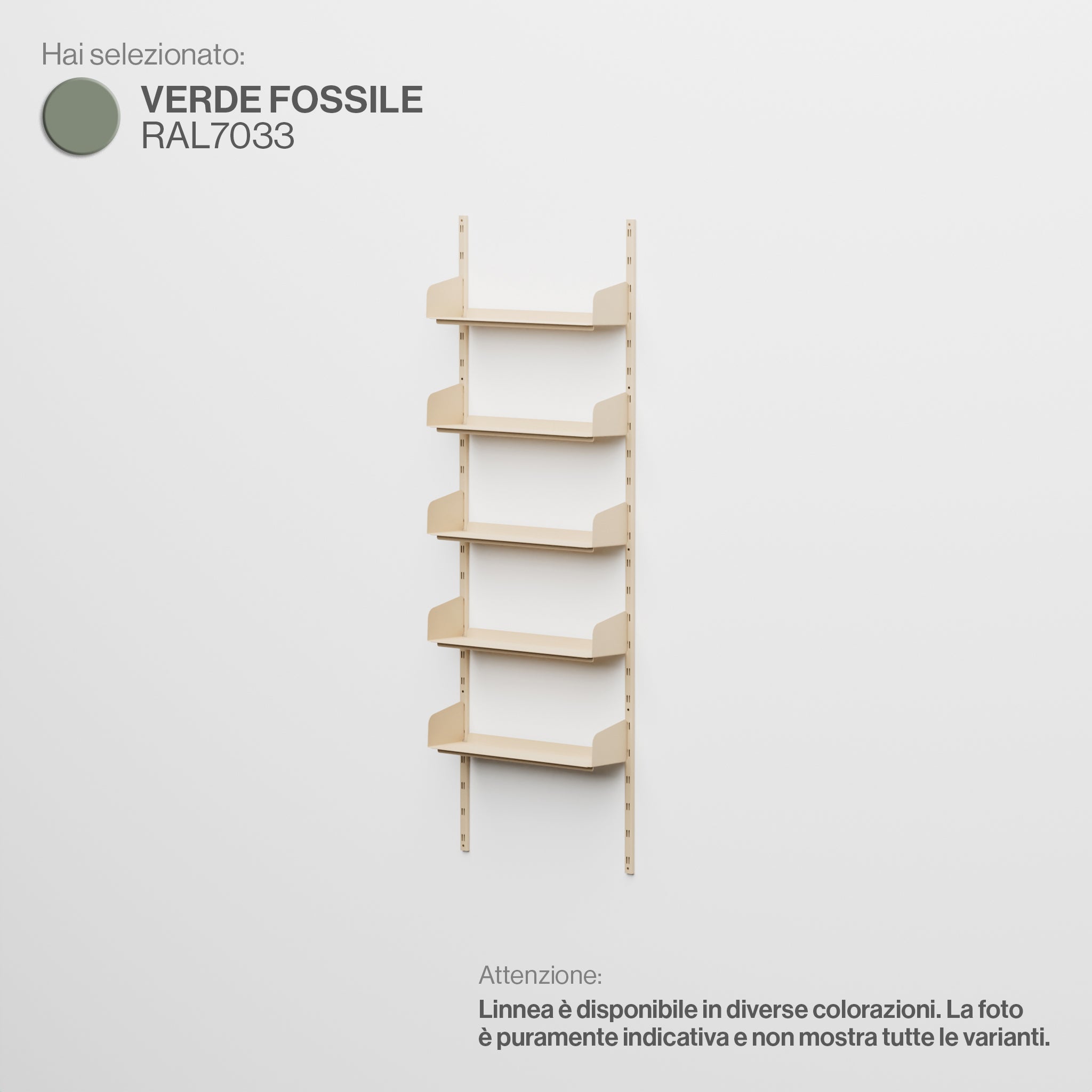 Linnea – Modulares Wandsystem (5 x 60 cm Regale, Einzelspannweite) – Fossilgrün (RAL7033)