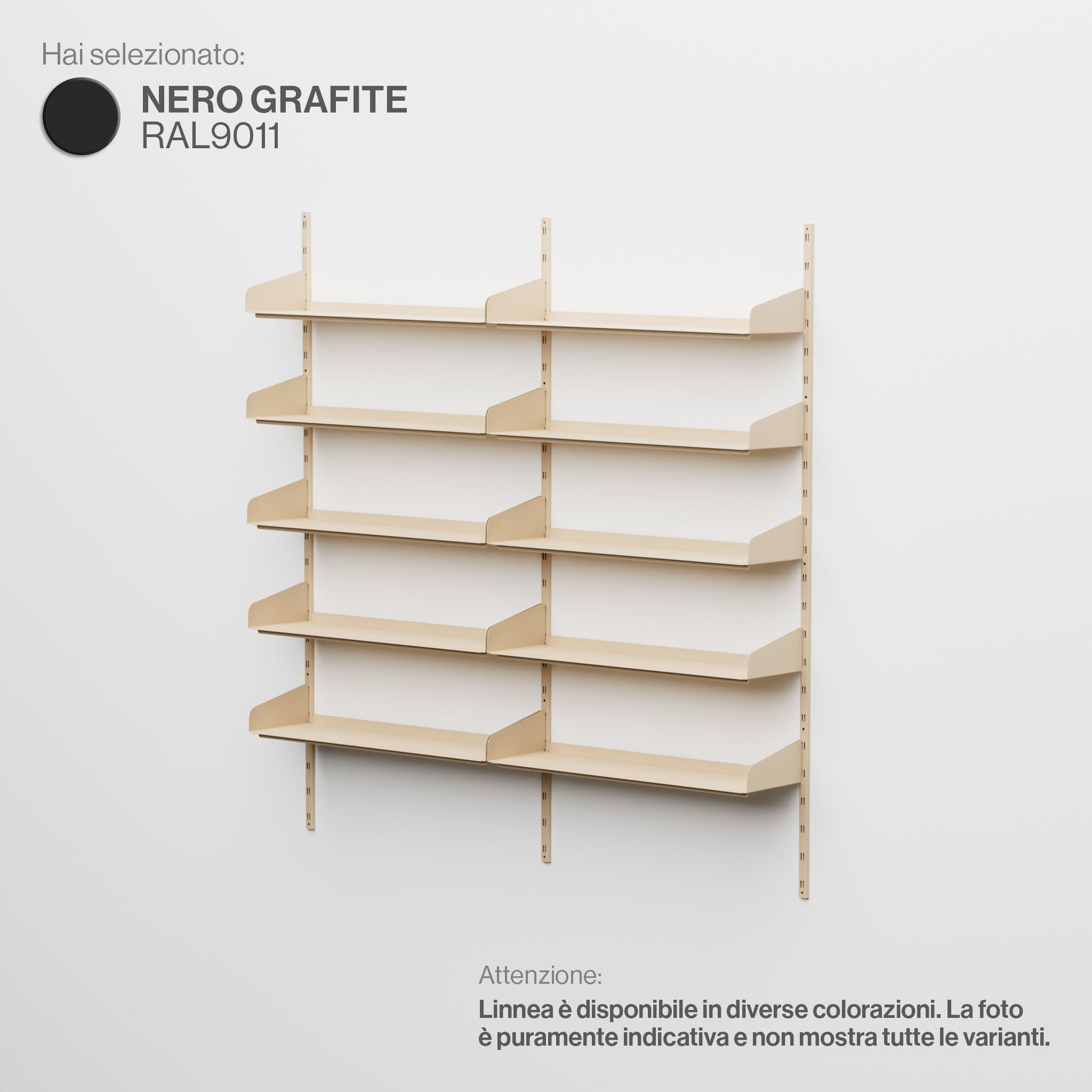 Linnea – Modulares Wandsystem (5 x 90 cm Regale, Doppelspannweite) – Graphitschwarz (RAL9011)