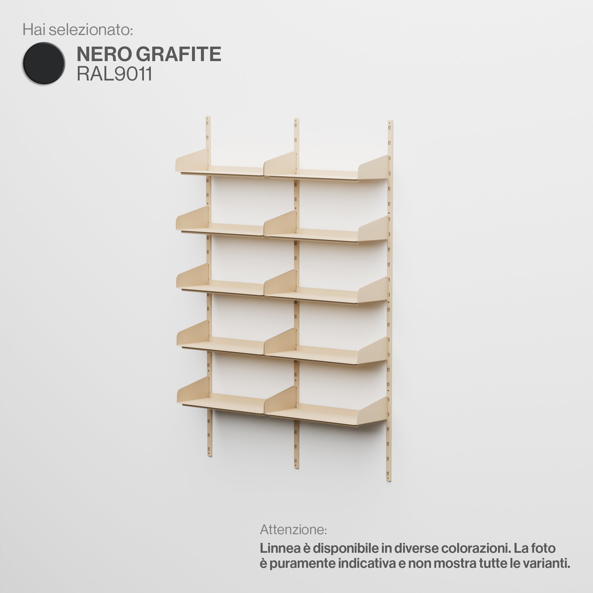 Linnea – Modulares Wandsystem (5 x 60 cm Regale, Doppelspannweite) – Graphitschwarz (RAL9011)