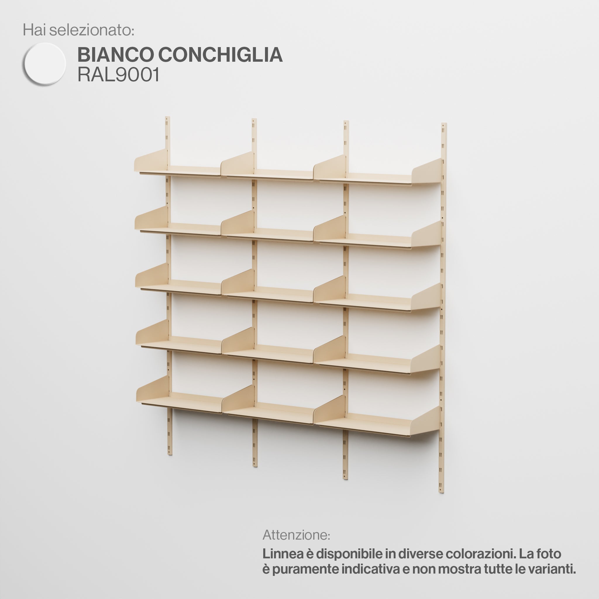 Linnea - Sistema Modulare a Parete (5 mensole da 60 cm, campata tripla) - Bianco Conchiglia (RAL9001)