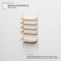 Linnea - Sistema a parete per Home Office (4 mensole e scrivania appesa) - Bianco Conchiglia
