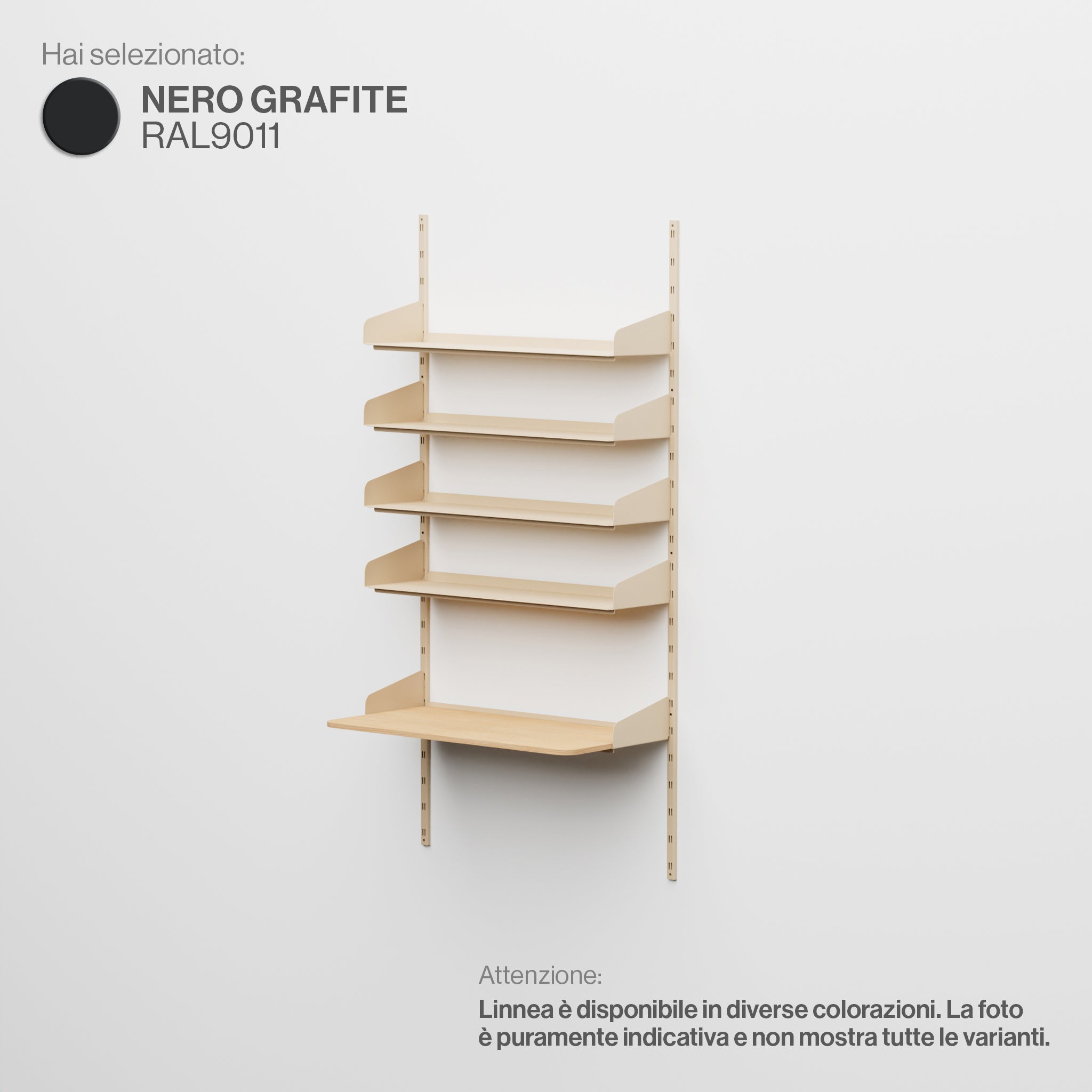 Linnea - Home Office Wall System (4 Shelves & Hanging Desk) - Graphite Black