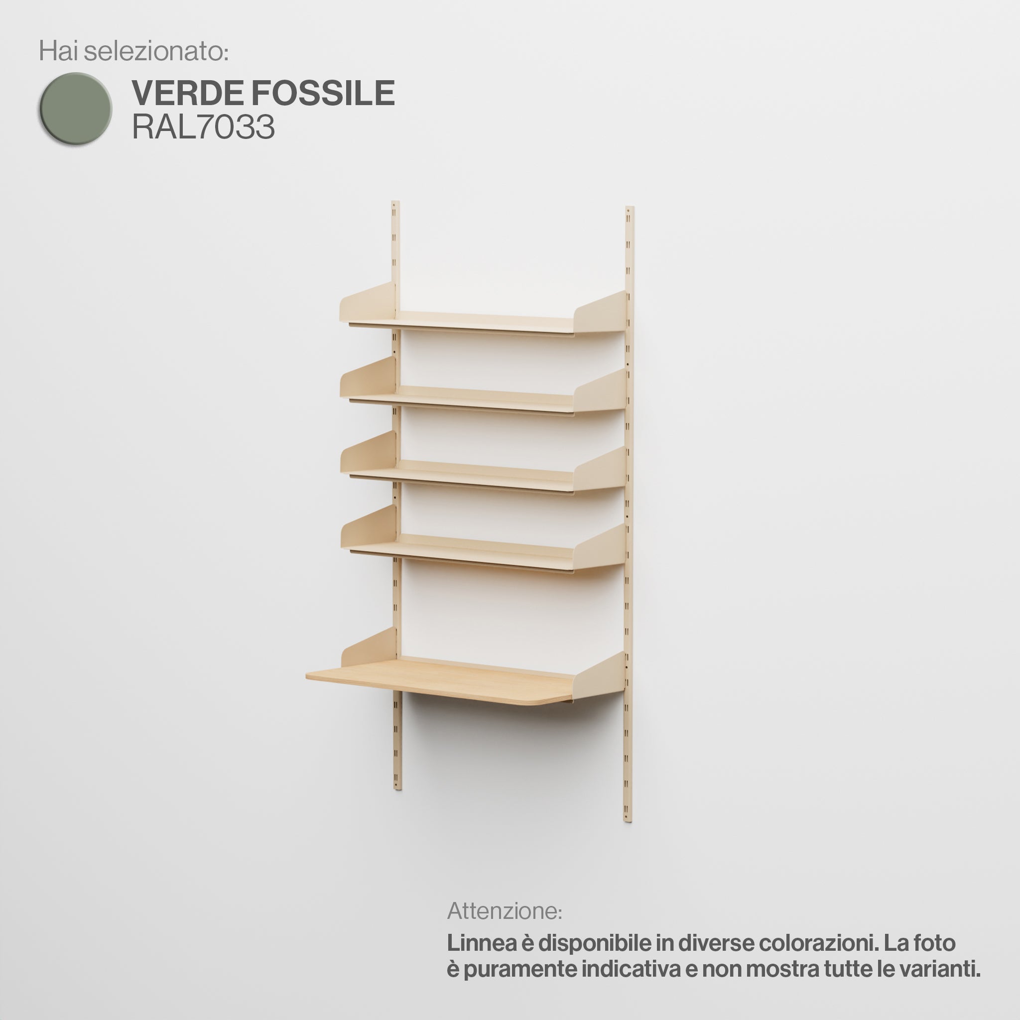 Linnea - Home Office Wall System (4 Shelves & Hanging Desk) - Fossil Green