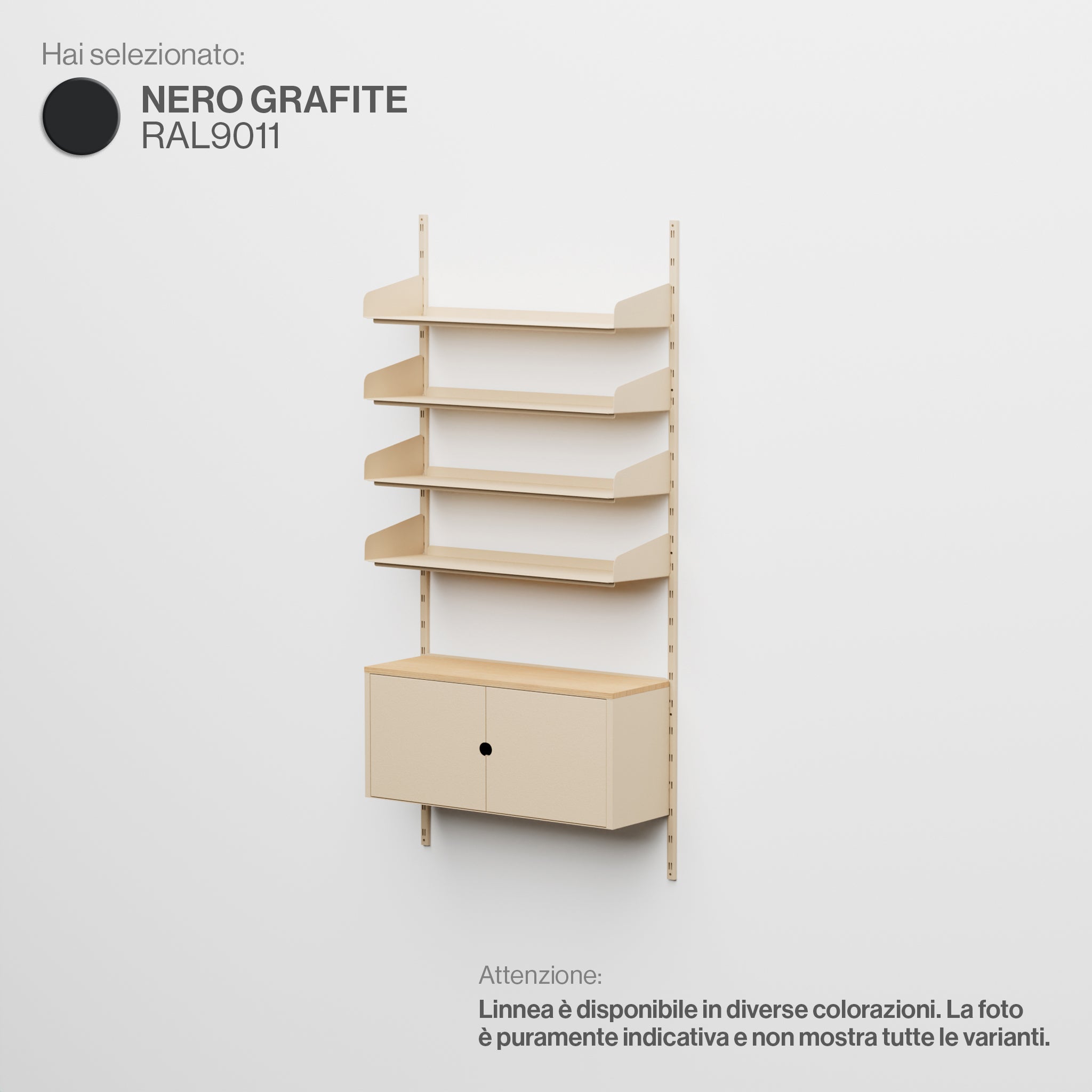 Linnea – Modulares Wandsystem – 4 x 90 cm Regale und Aufbewahrungsmodule, einteilig – Graphitschwarz (RAL9011)