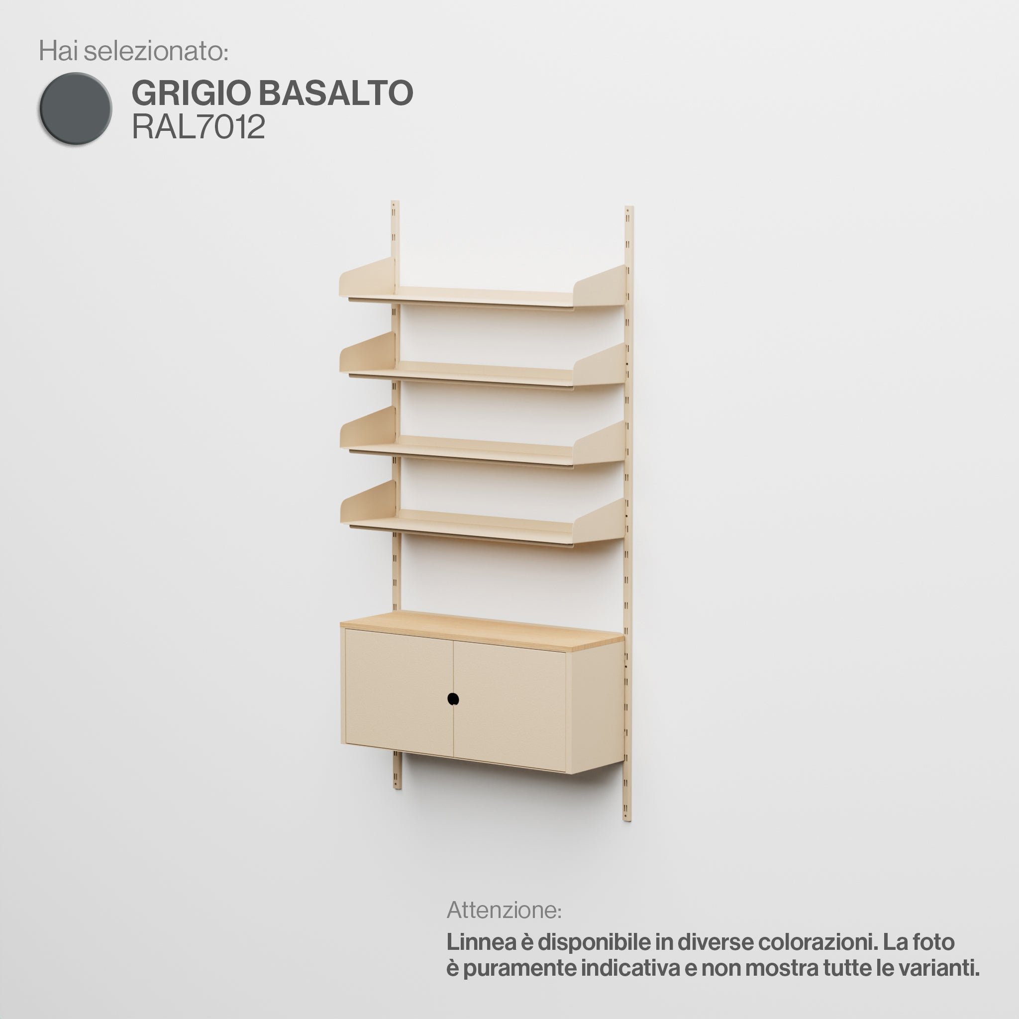 Linnea – Modulares Wandsystem – 4 x 90 cm Regale und Aufbewahrungsmodule, einteilig – Basaltgrau (RAL7012)