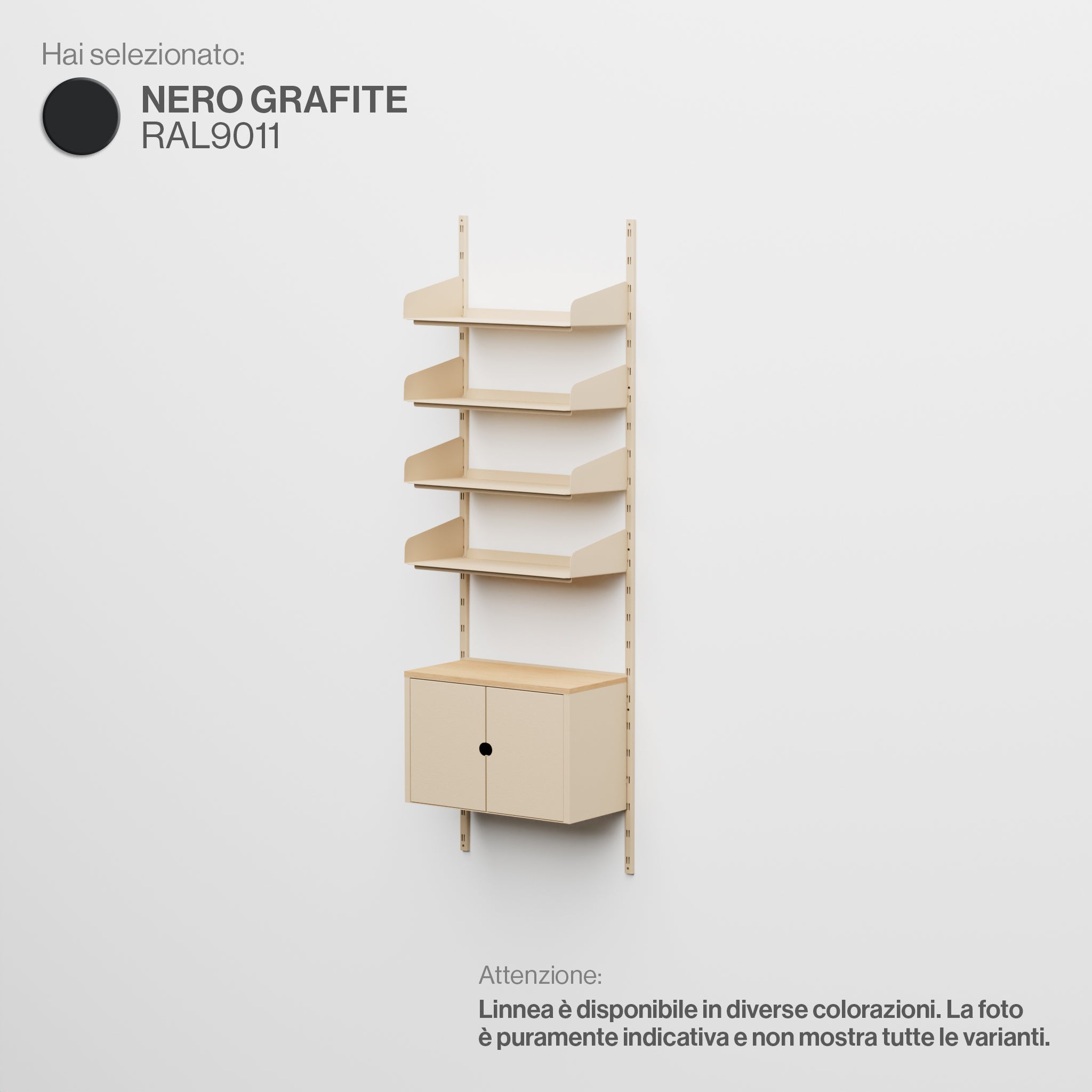 Linnea – Modulares Wandsystem – 4 x 60 cm Regale und Aufbewahrungsmodule, einteilig – Graphitschwarz (RAL9011)