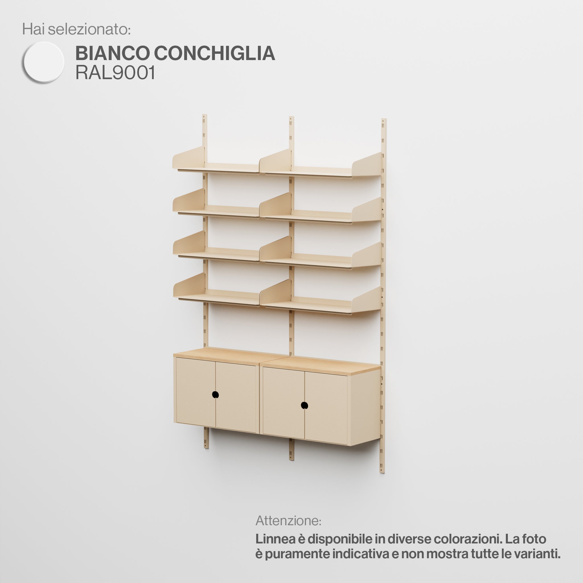Linnea - Modular Wall System - 4 x 60cm Shelves and Storage Modules, Double Span - Shell White (RAL9001)