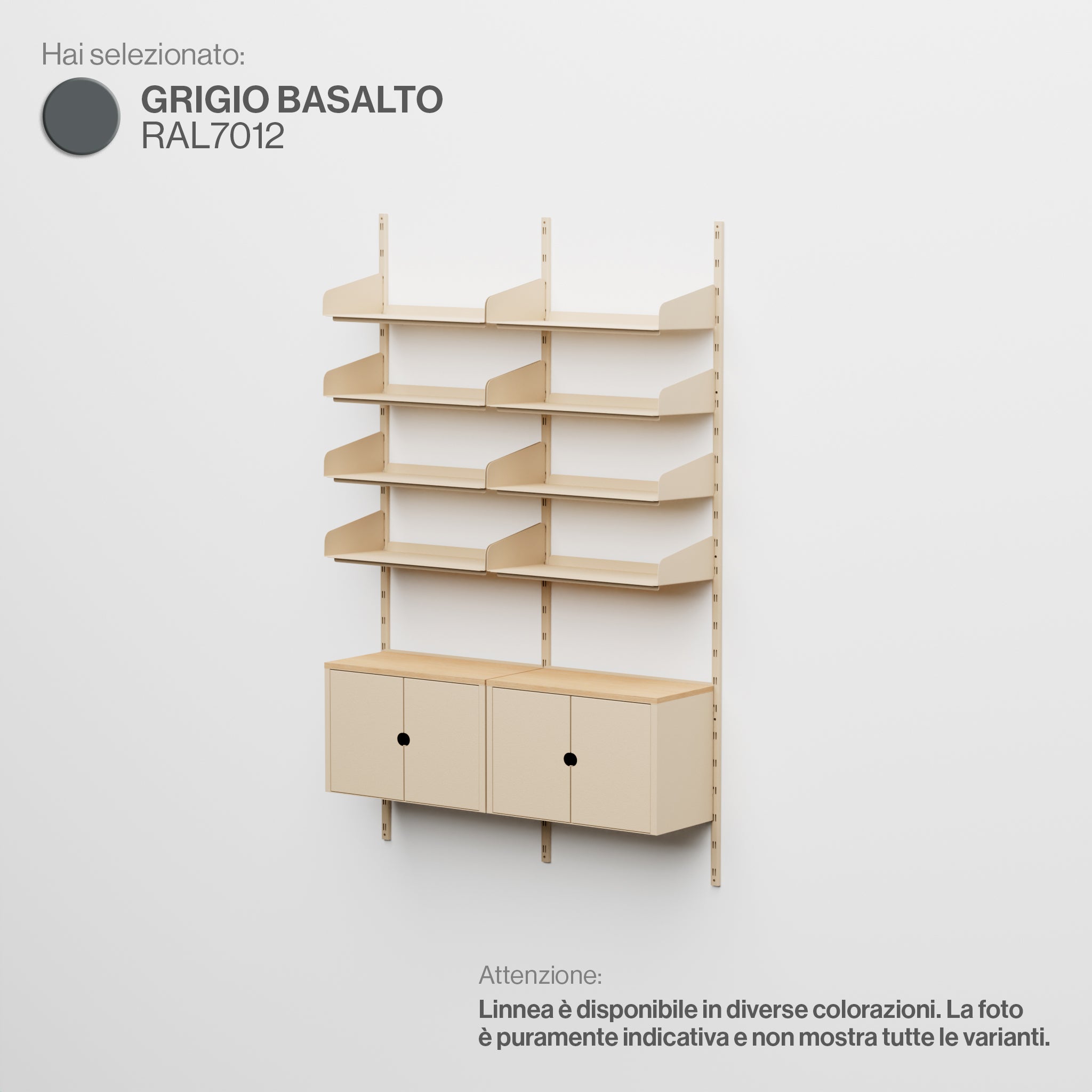 Linnea - Modular Wall System - 4 x 60cm Shelves and Storage Modules, Double Span - Basalt Grey (RAL7012)