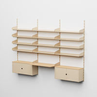 Linnea - Sistema Modulare a Parete - Campata Tripla con 4 Mensole da 90 cm, Moduli Contenitore e Scrivania Sospesa - Beige Luxor (COD01183)