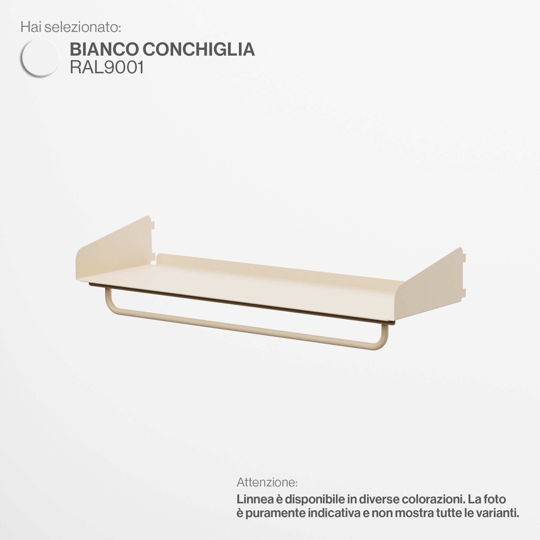 Linnea - Mensola con Barra Appendiabiti - Larghezza 90 cm, profondità 29 cm - Bianco Conchiglia