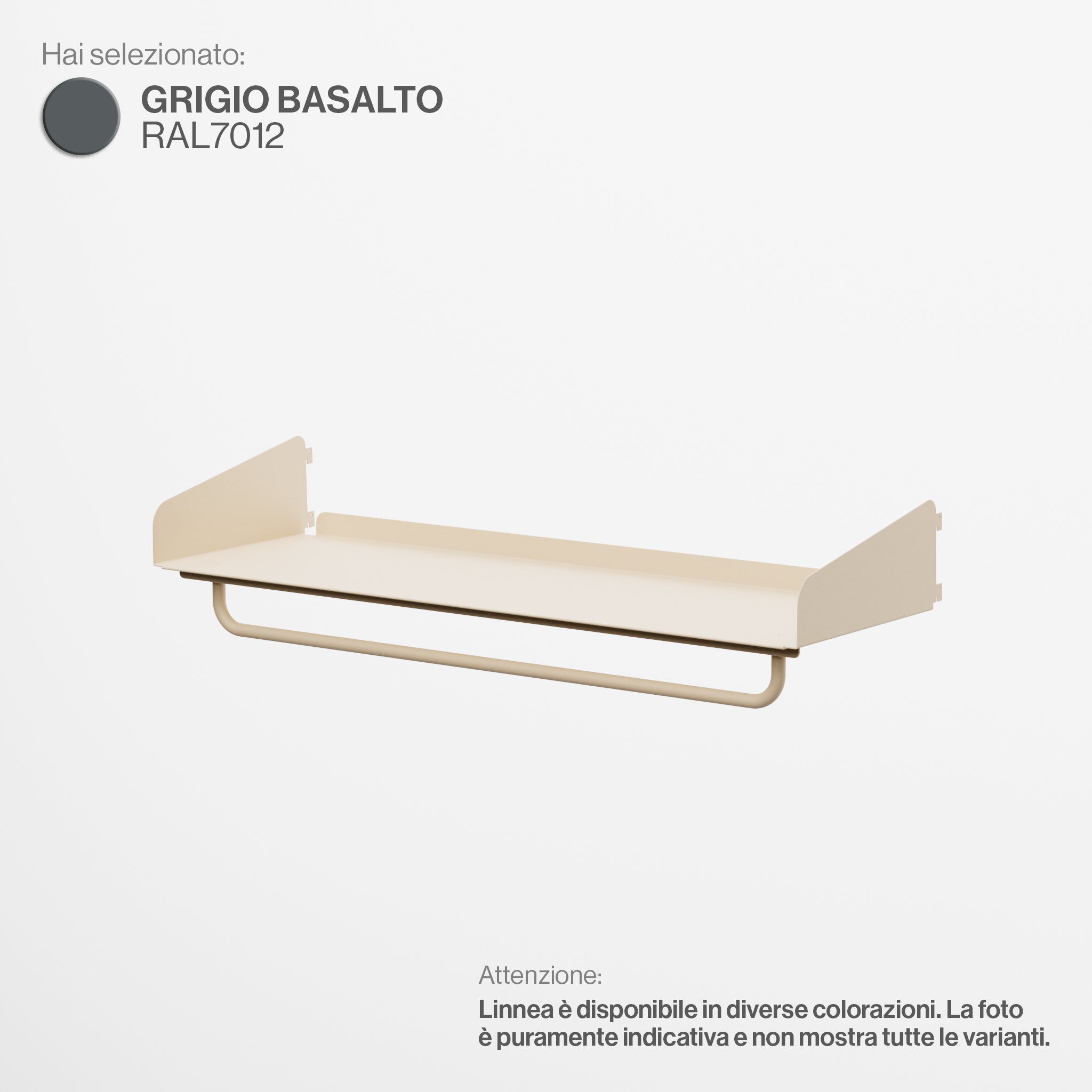 Linnea - Mensola con Barra Appendiabiti - Larghezza 90 cm, Profondità 29 cm - Grigio Basalto