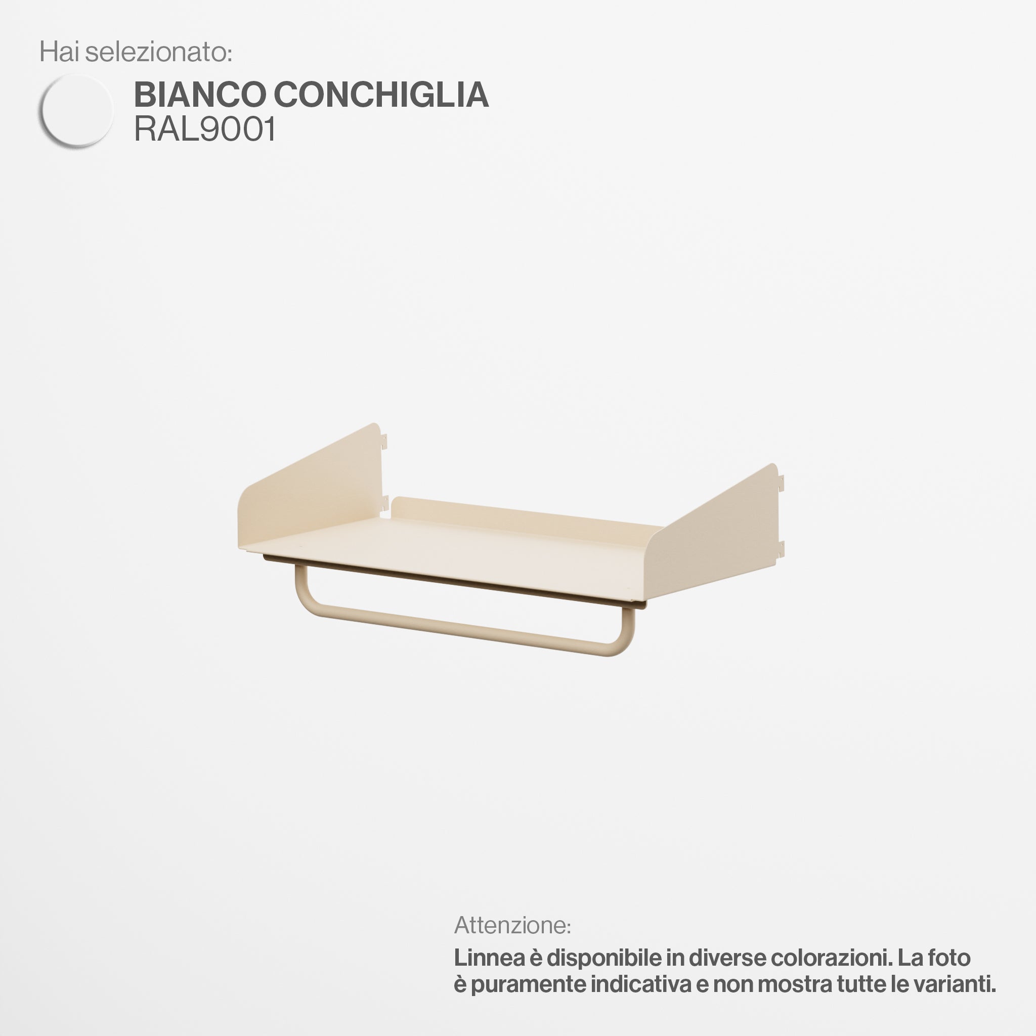 Linnea - Mensola con Barra Appendiabiti - Larghezza 60 cm, profondità 29 cm - Bianco Conchiglia