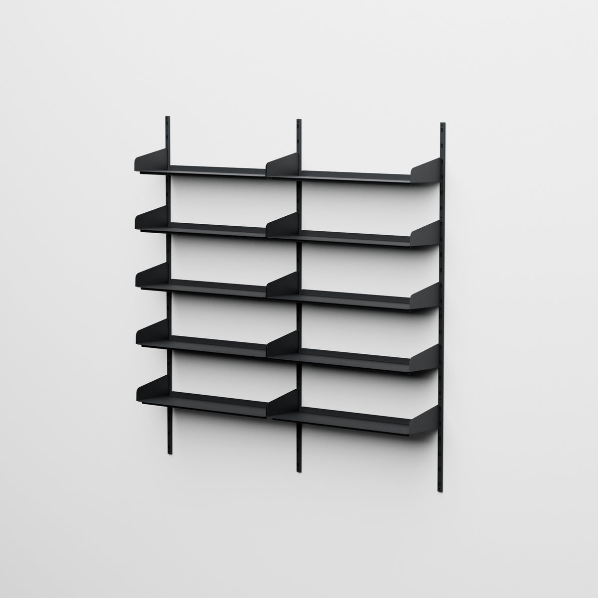 Linnea - Sistema modular de pared 10 estantes de 90 cm, tramo doble - Negro grafito (RAL9011)