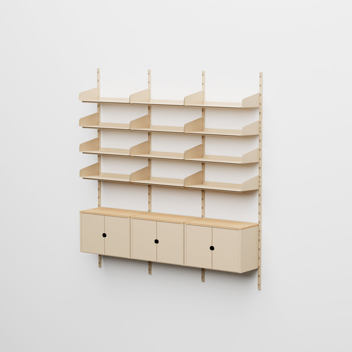 Linnea - Système modulaire mural - 12 étagères de 60 cm et 3 modules de rangement, travée triple - Beige Luxor (COD01183)