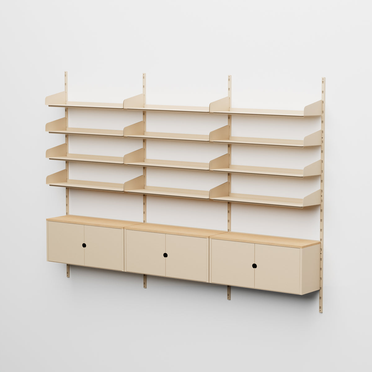 Linnea - Système modulaire mural - 12 étagères de 90 cm et 3 modules de rangement, travée triple- Beige Luxor (COD01183)