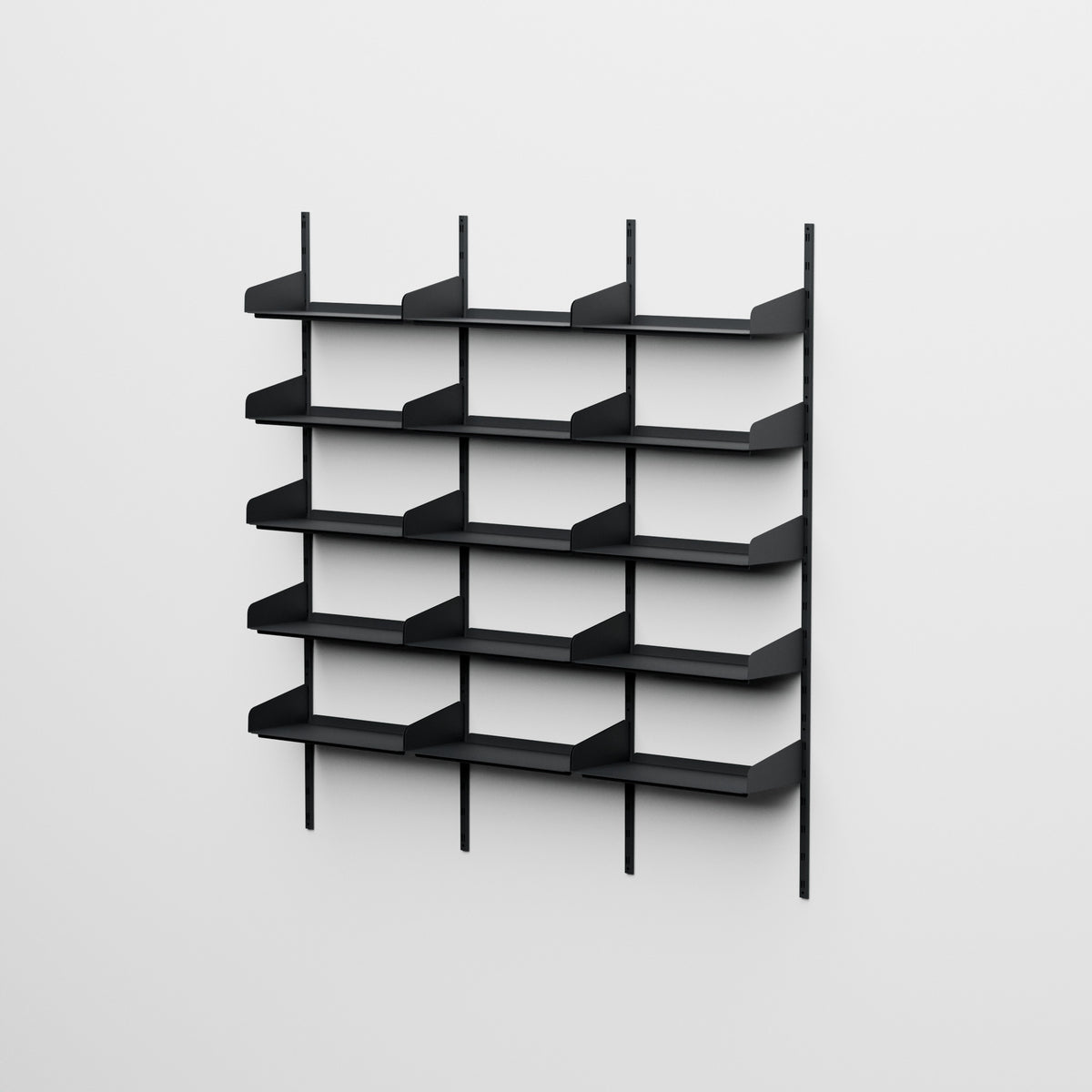 Linnea - Modular Wall System with 15 60 cm Shelves, Triple Span - Graphite Black (RAL9011)