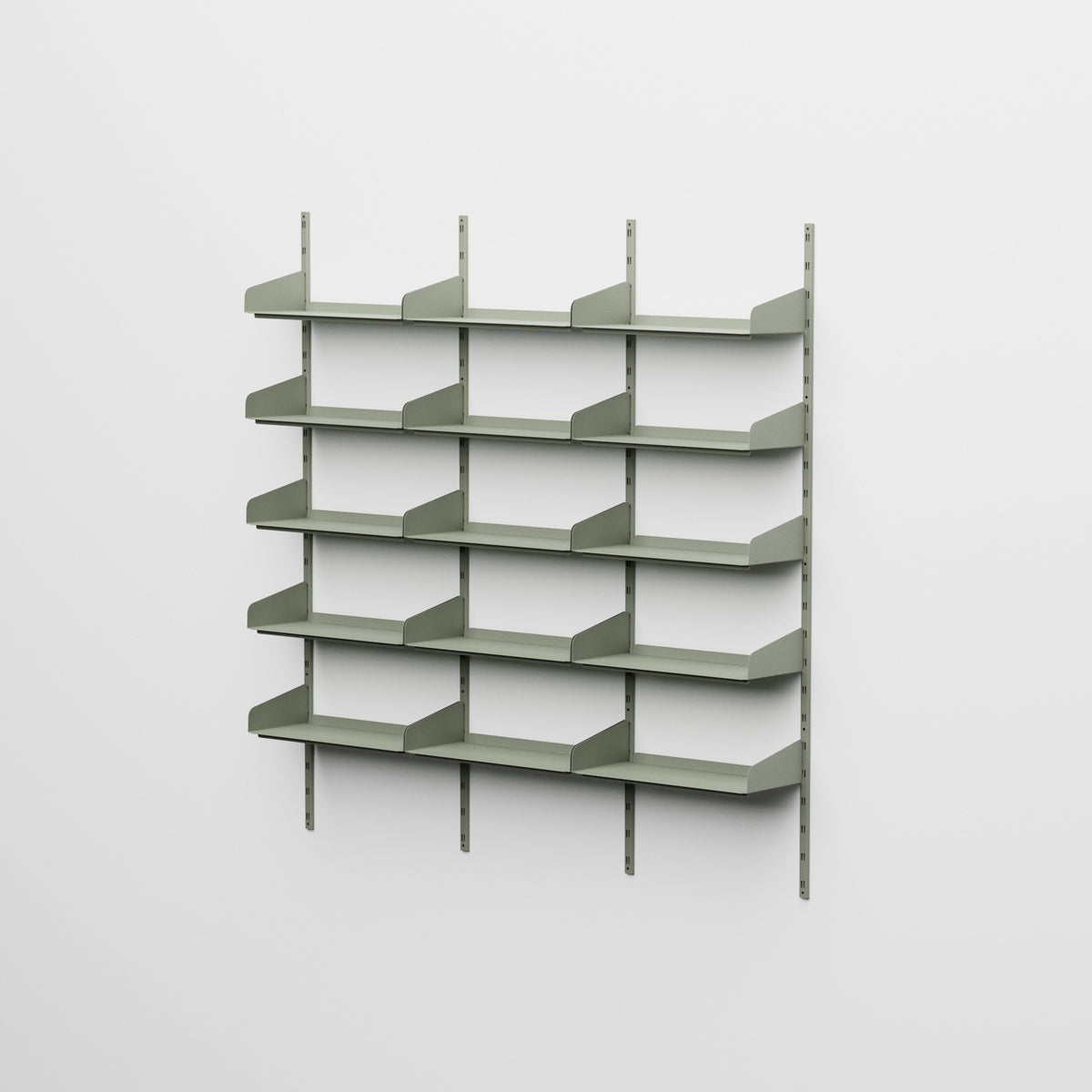 Linnea - Sistema modular de pared con 15 estantes de 60 cm, módulo triple - Verde fósil (RAL7033)