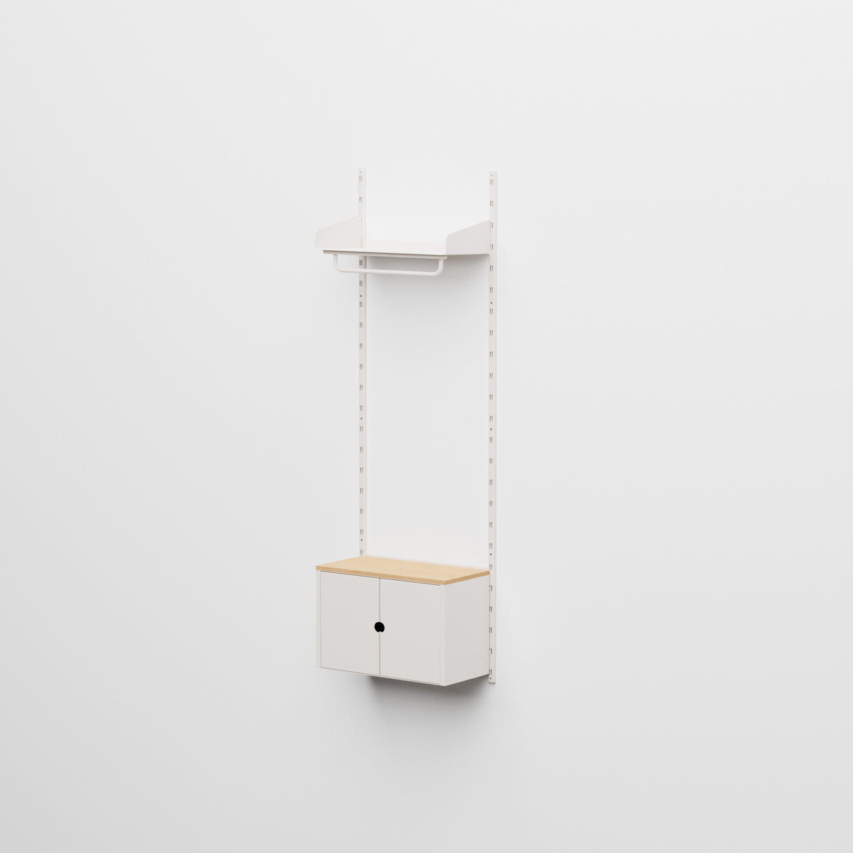 Linnea - Sistema Modular de Pared con Barra para Colgar y Módulo Contenedor, Tramo Único (ancho 60 cm) - Blanco Concha (RAL9001)