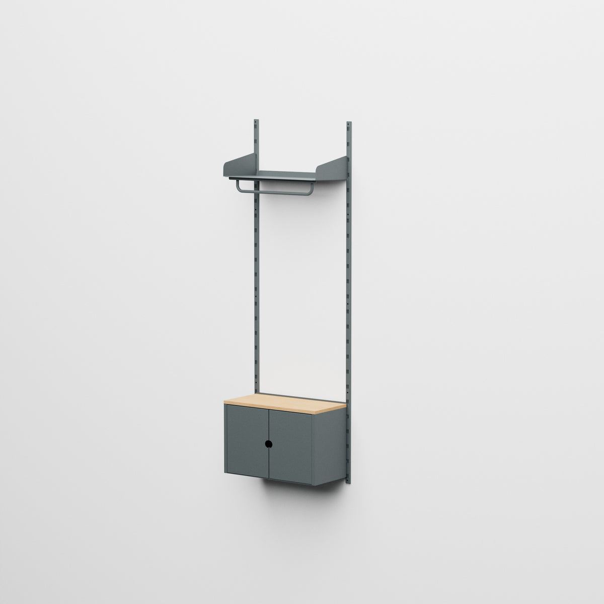 Linnea - Sistema Modular de Pared con Barra para Colgar y Módulo Contenedor, Tramo Único (ancho 60 cm) - Gris Basalto (RAL7012)