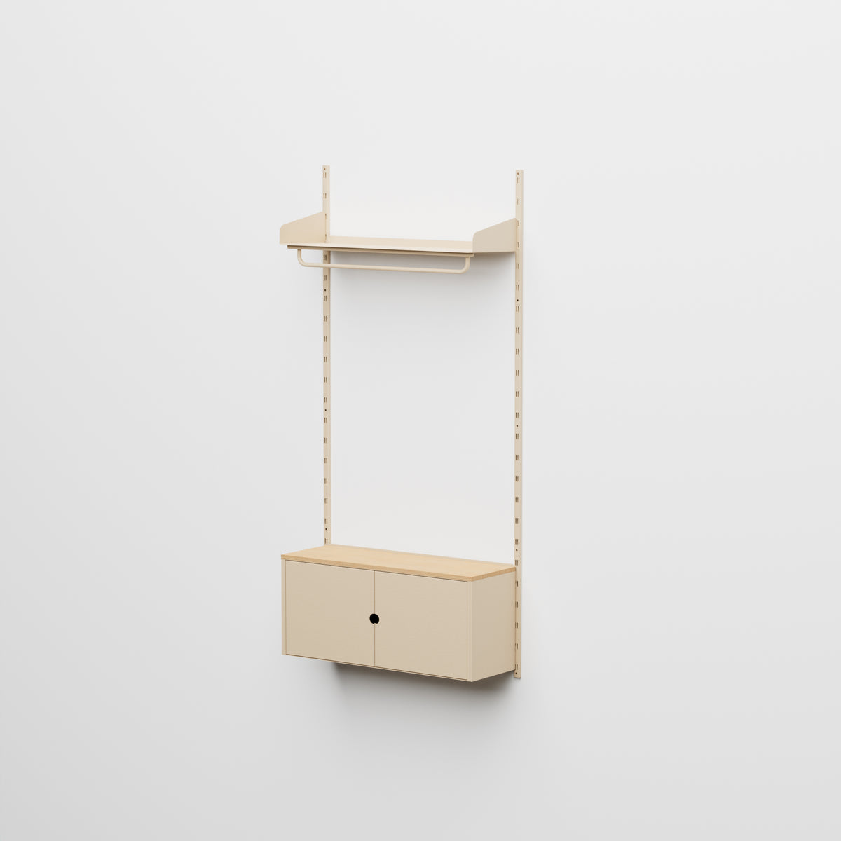 Linnea - Système modulaire mural avec barre porte-manteaux et module de rangement, travée simple (largeur 90 cm) - Beige Luxor (COD01183)