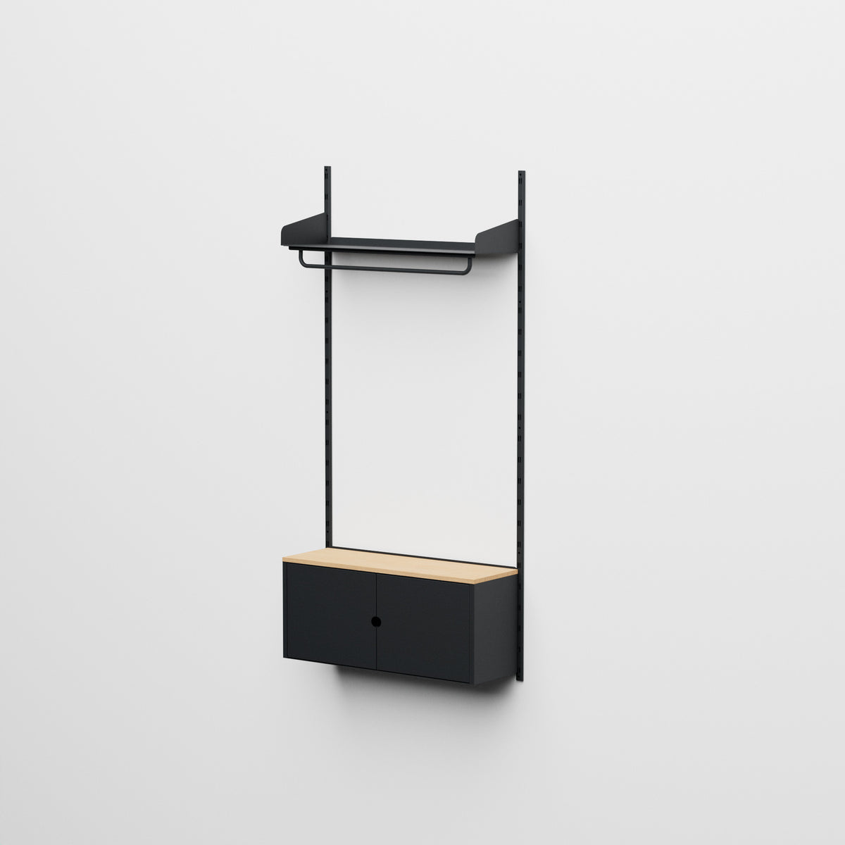 Linnea - Sistema Modular de Pared con Barra para Colgar y Módulo Contenedor, Tramo Único (ancho 90 cm) - Negro Grafito (RAL9011)