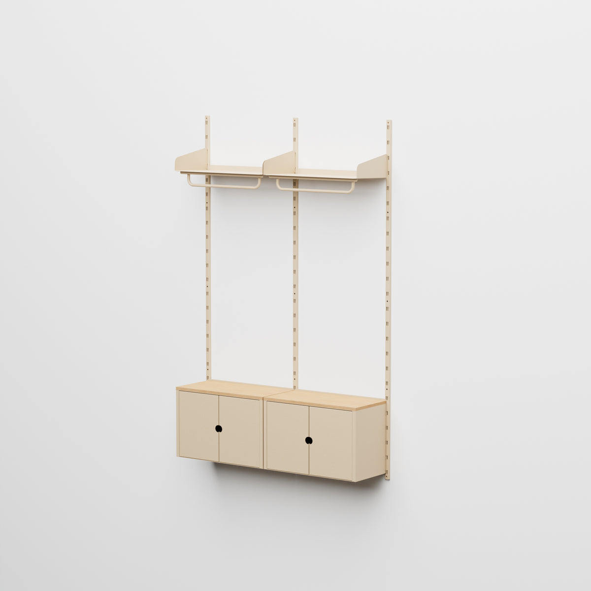 Linnea - Système mural modulaire avec 2 barres de penderie et 2 modules de rangement, double travée (largeur 60 cm) - Beige Luxor
