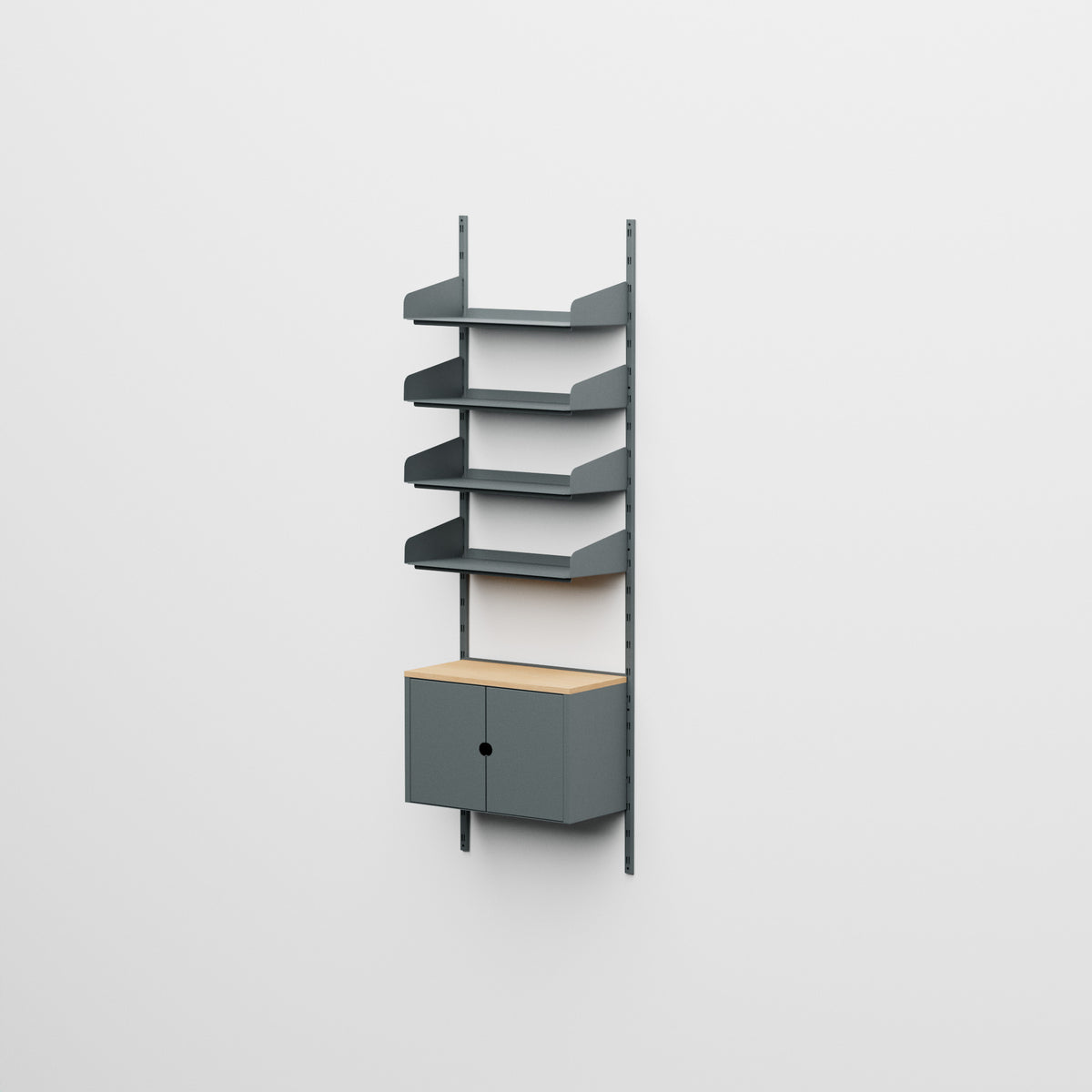 Linnea - Sistema Modular de Pared - 4 Estantes de 60 cm y Módulos Contenedores, Tramo Único - Gris Basalto (RAL7012)