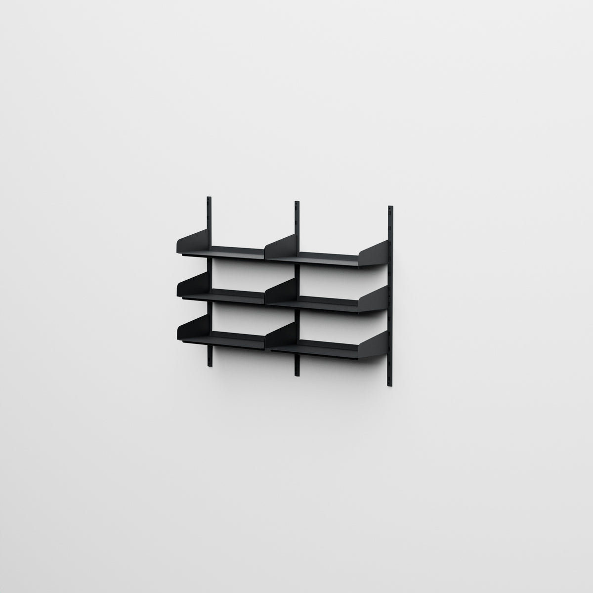 Linnea - Sistema modular de pared con 6 estantes de 60 cm, tramo doble - Negro Grafito (RAL9011)