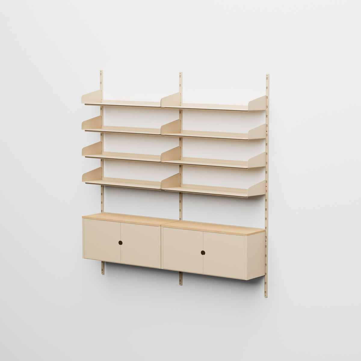 Linnea - Système mural modulaire - 8 étagères de 90 cm et 2 modules de rangement, travée double - Beige Luxor (COD01183)