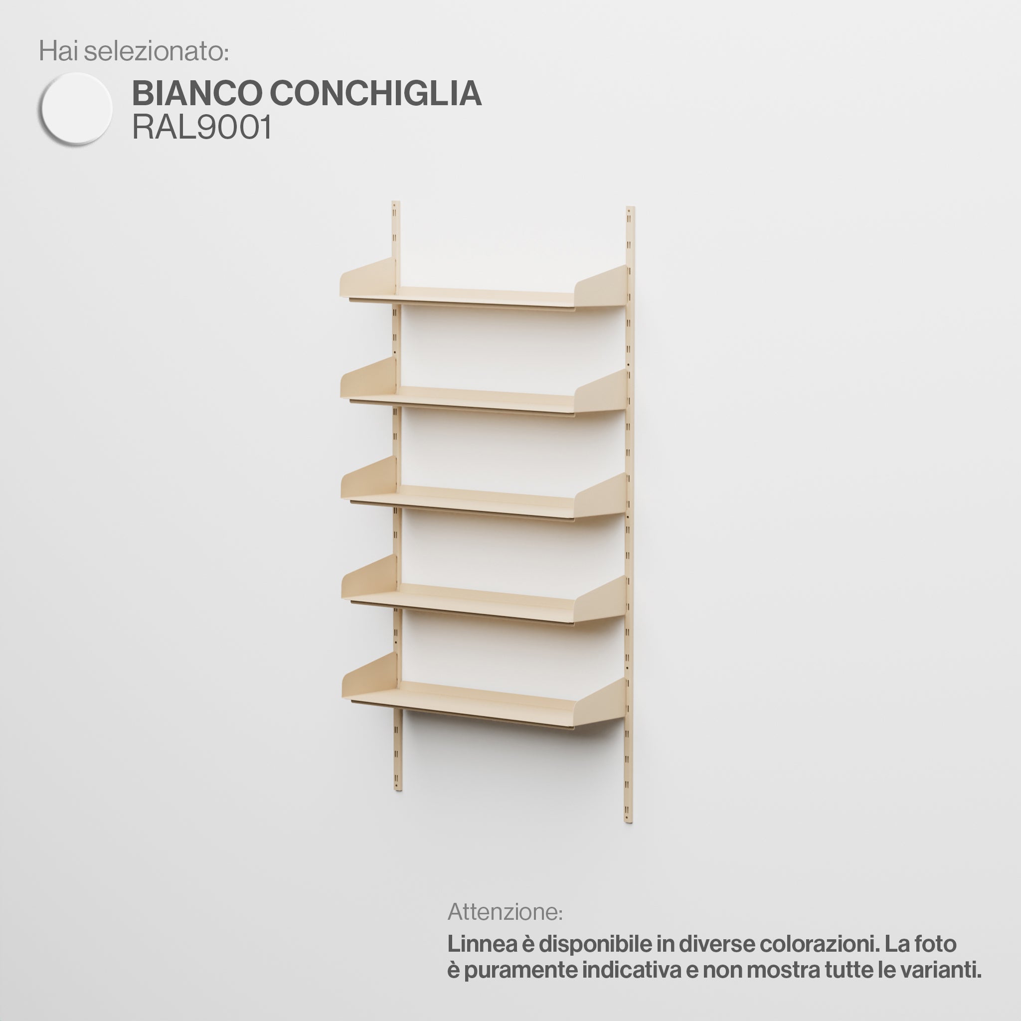 Linnea – Modulares Wandsystem (5 x 90 cm Regale, einreihig) – Muschelweiß (RAL9001)