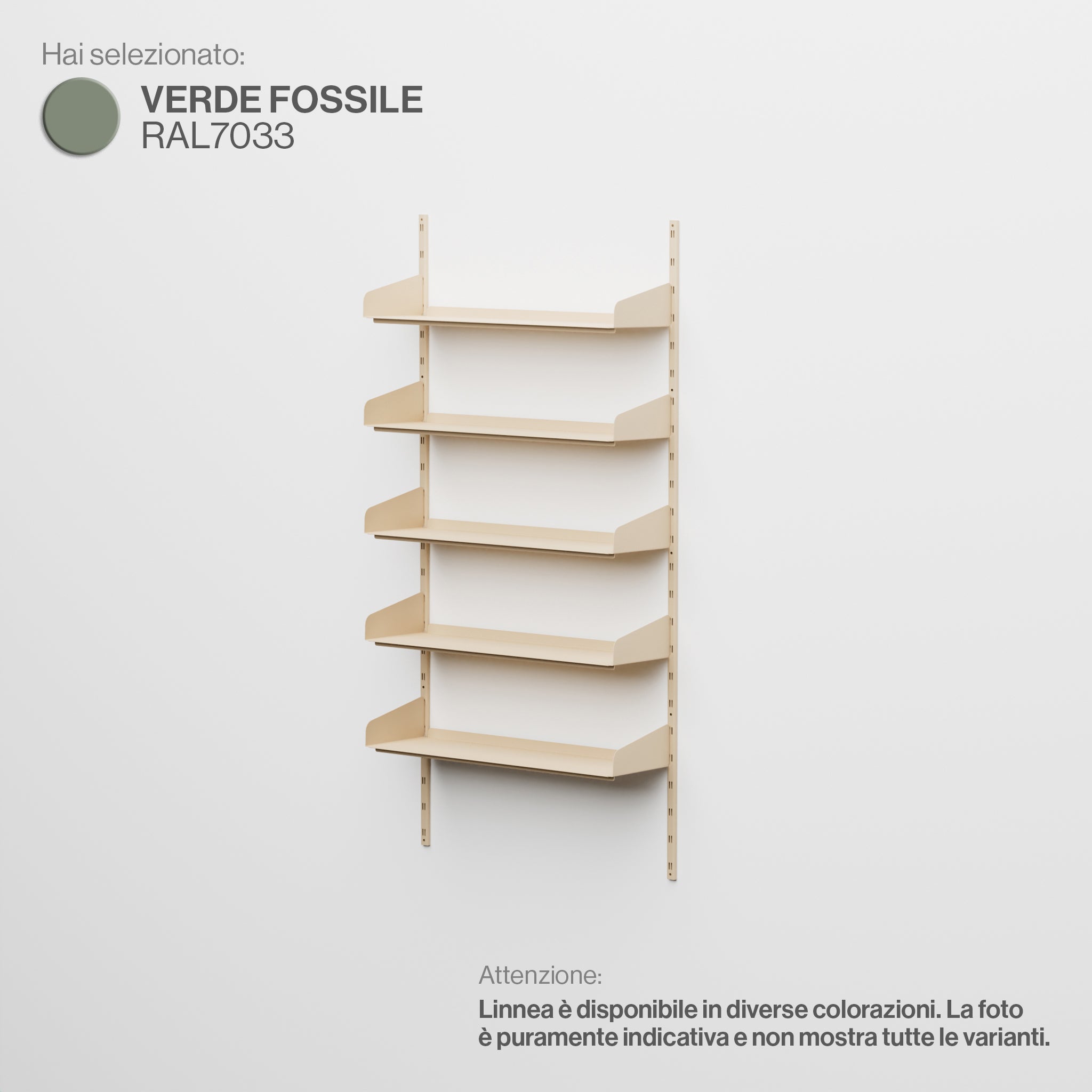 Linnea – Modulares Wandsystem (5 x 90 cm Regale, Einzelspannweite) – Fossilgrün (RAL7033)