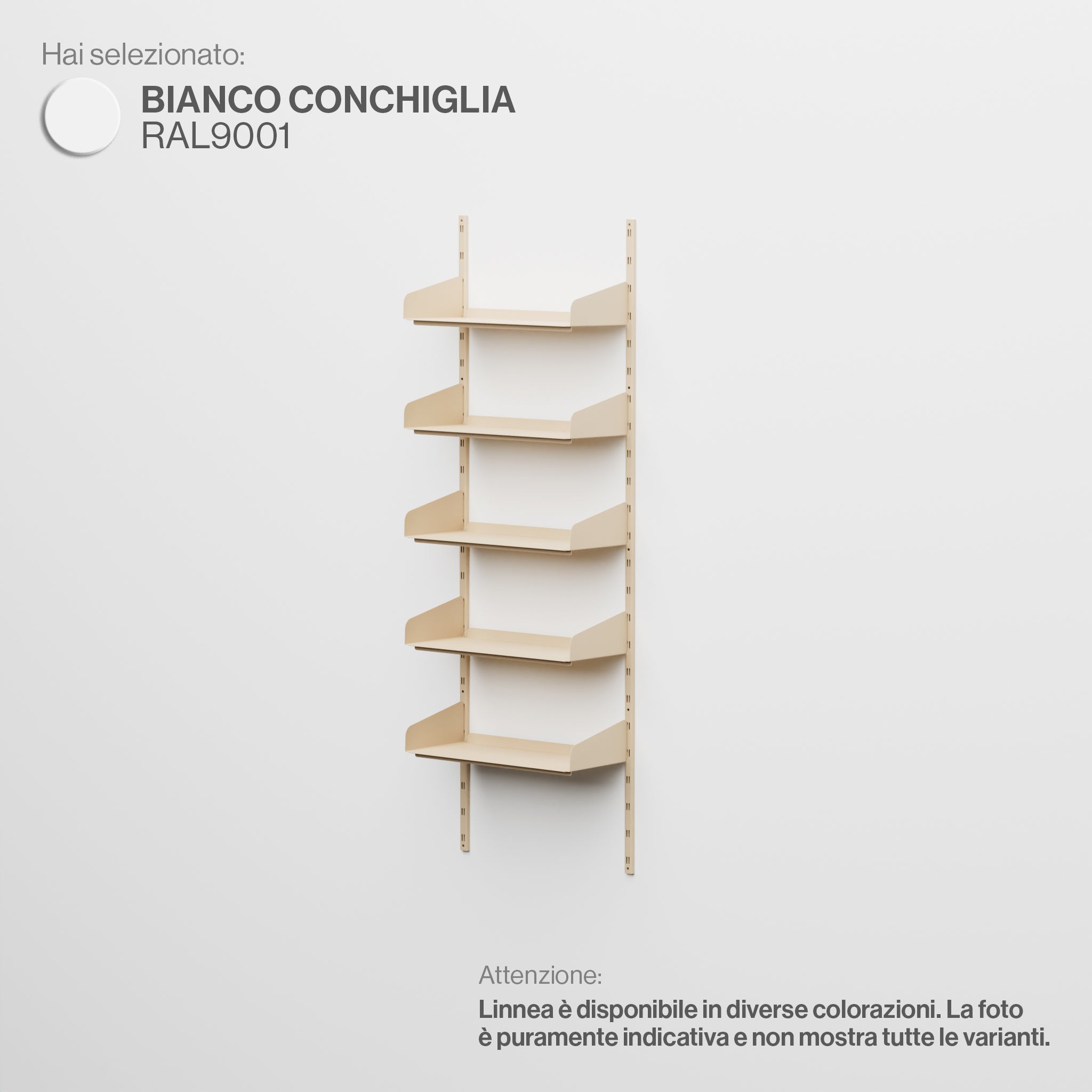 Linnea - Sistema Modulare a Parete (5 mensole da 60 cm, campata singola) - Bianco Conchiglia (RAL9001)