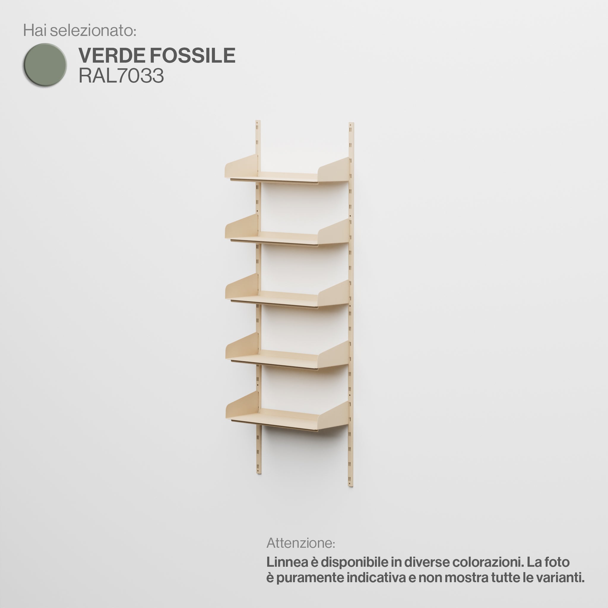 Linnea – Modulares Wandsystem (5 x 60 cm Regale, Einzelspannweite) – Fossilgrün (RAL7033)