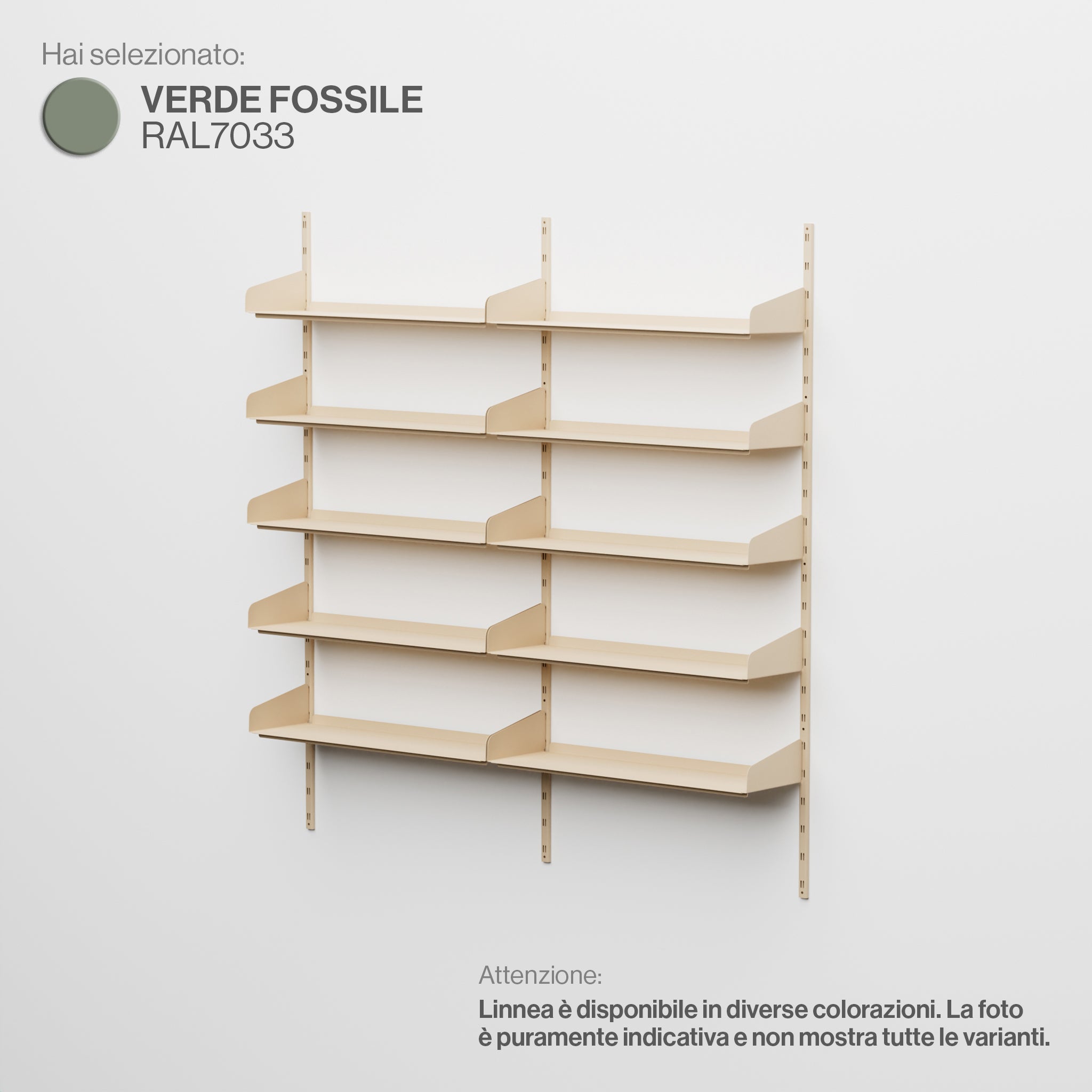 Linnea - Modular Wall System (5 x 90cm Shelves, Double Span) - Fossil Green (RAL7033)