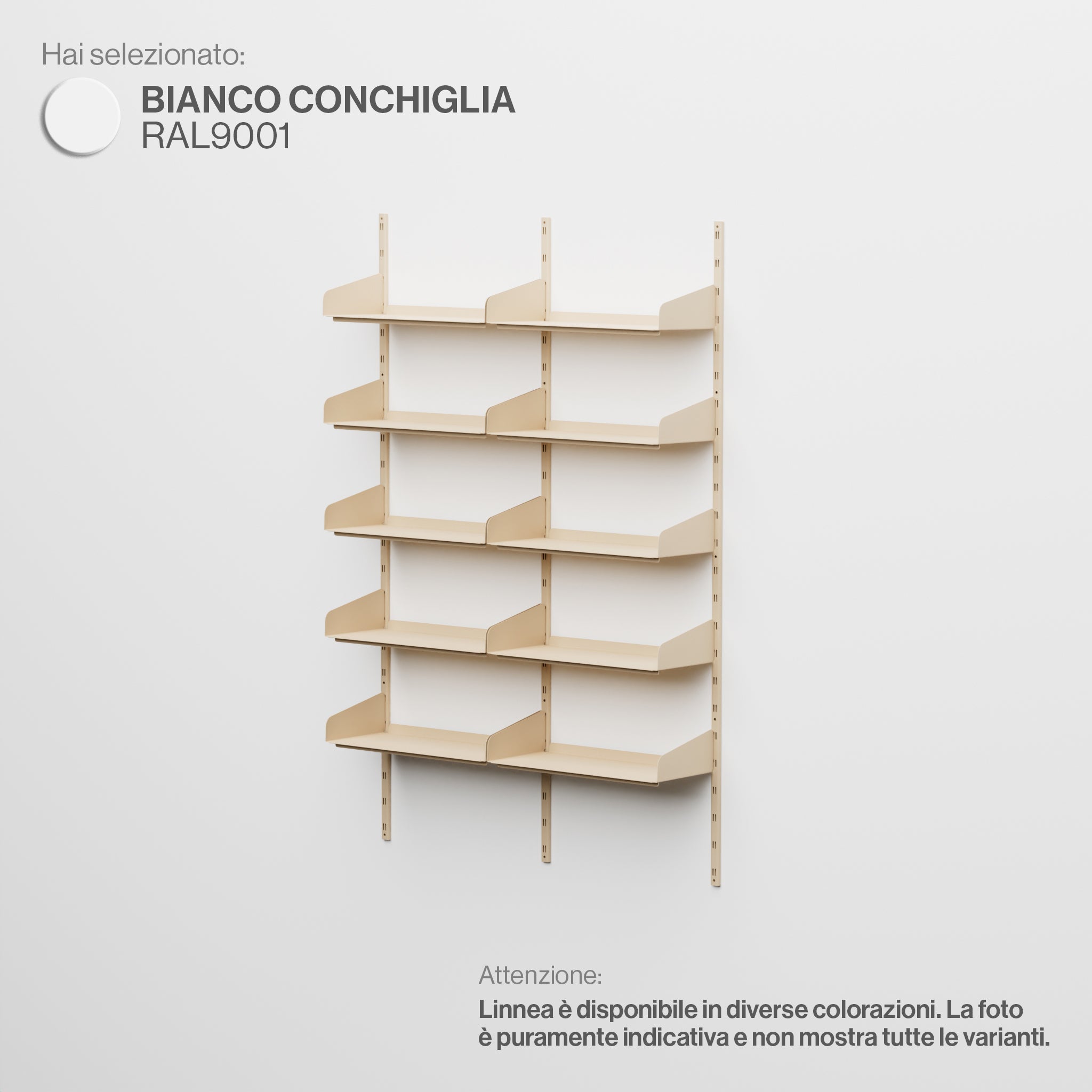 Linnea - Sistema Modulare a Parete (5 mensole da 60 cm, campata doppia) - Bianco Conchiglia (RAL9001)