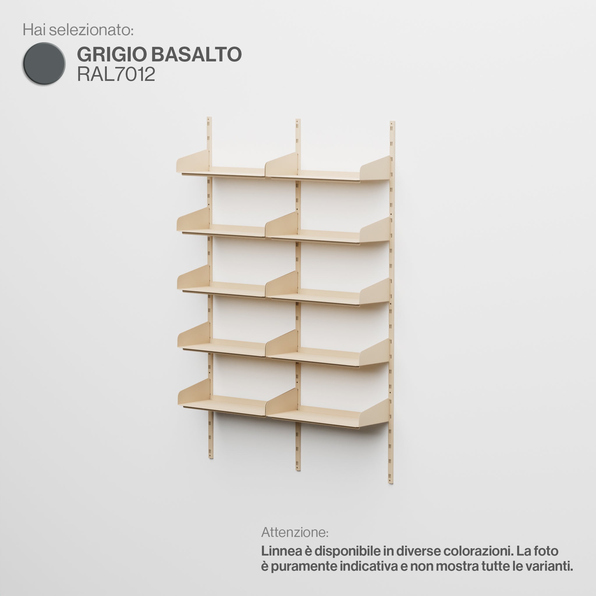 Linnea – Modulares Wandsystem (5 x 60 cm Regale, Doppelspannweite) – Basaltgrau (RAL7012)