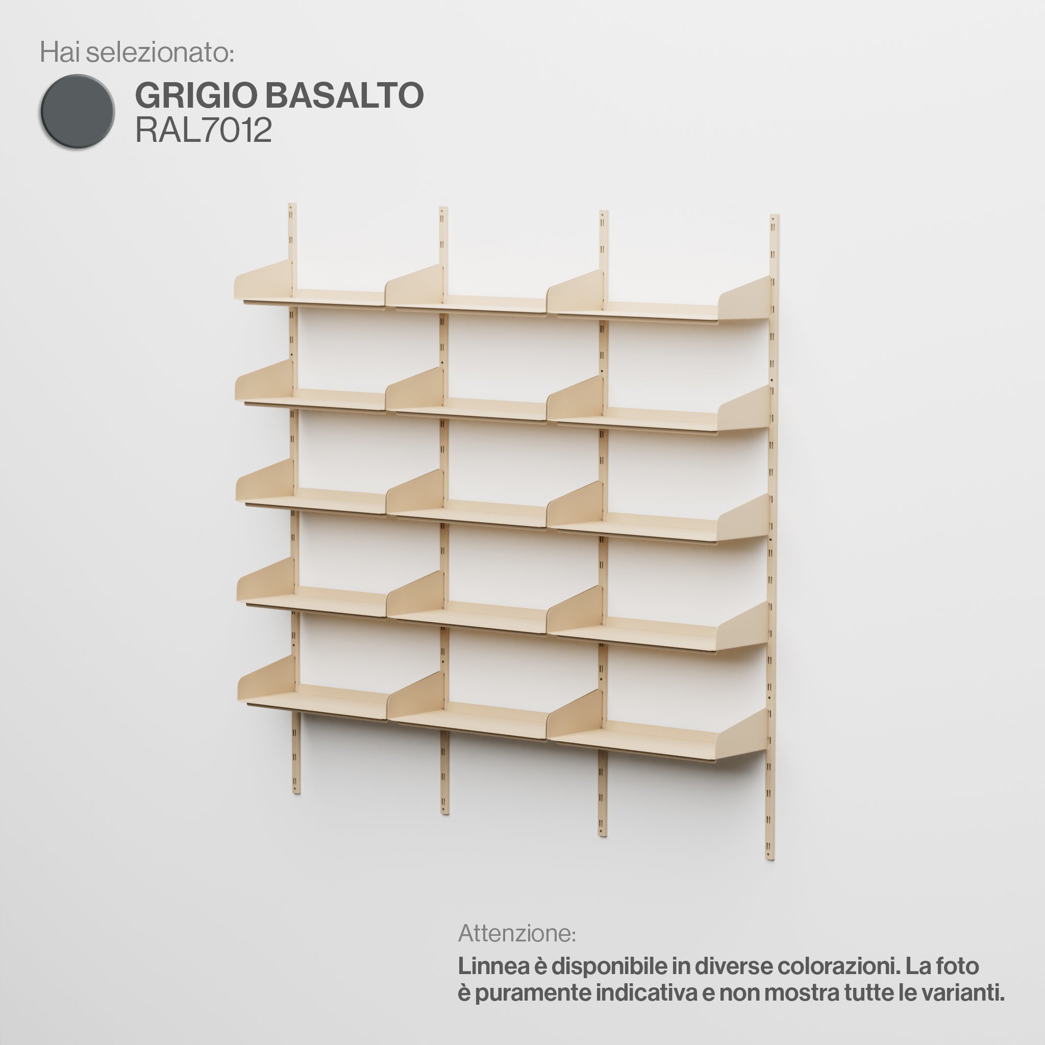 Linnea – Modulares Wandsystem (5 x 60 cm Regale, dreifach gespannt) – Basaltgrau (RAL7012)