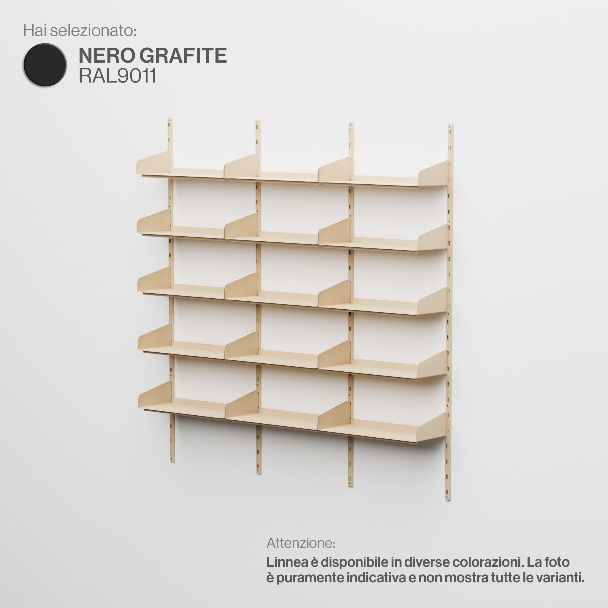 Linnea – Modulares Wandsystem (5 x 60 cm Regale, dreifach gespannt) – Graphitschwarz (RAL9011)