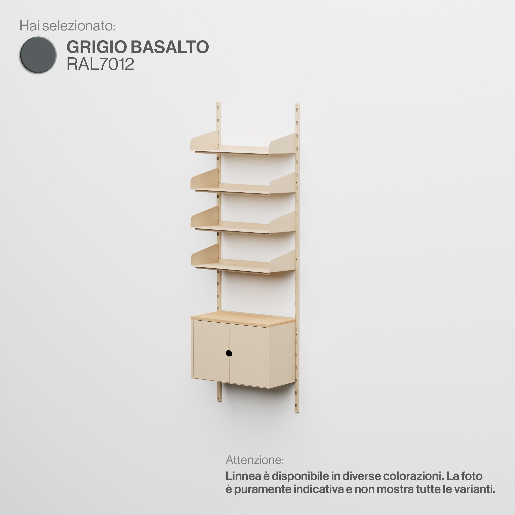 Linnea – Modulares Wandsystem – 4 x 60 cm Regale und Aufbewahrungsmodule, einteilig – Basaltgrau (RAL7012)