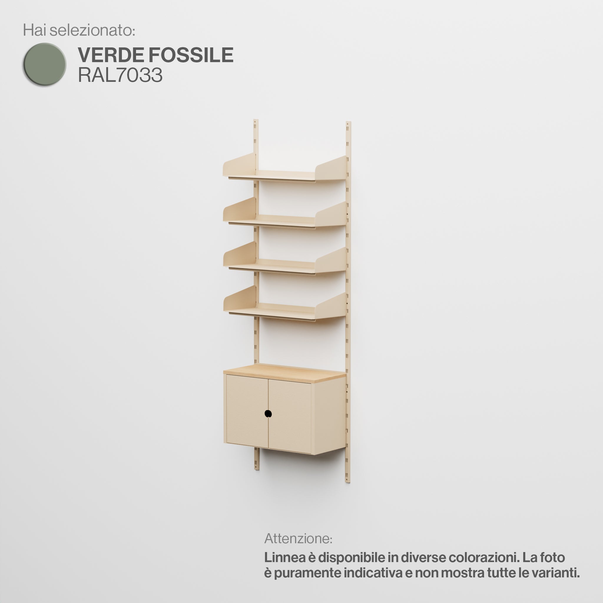 Linnea – Modulares Wandsystem – 4 x 60 cm Regale und Aufbewahrungsmodul, einteilig – Fossilgrün (RAL7033)