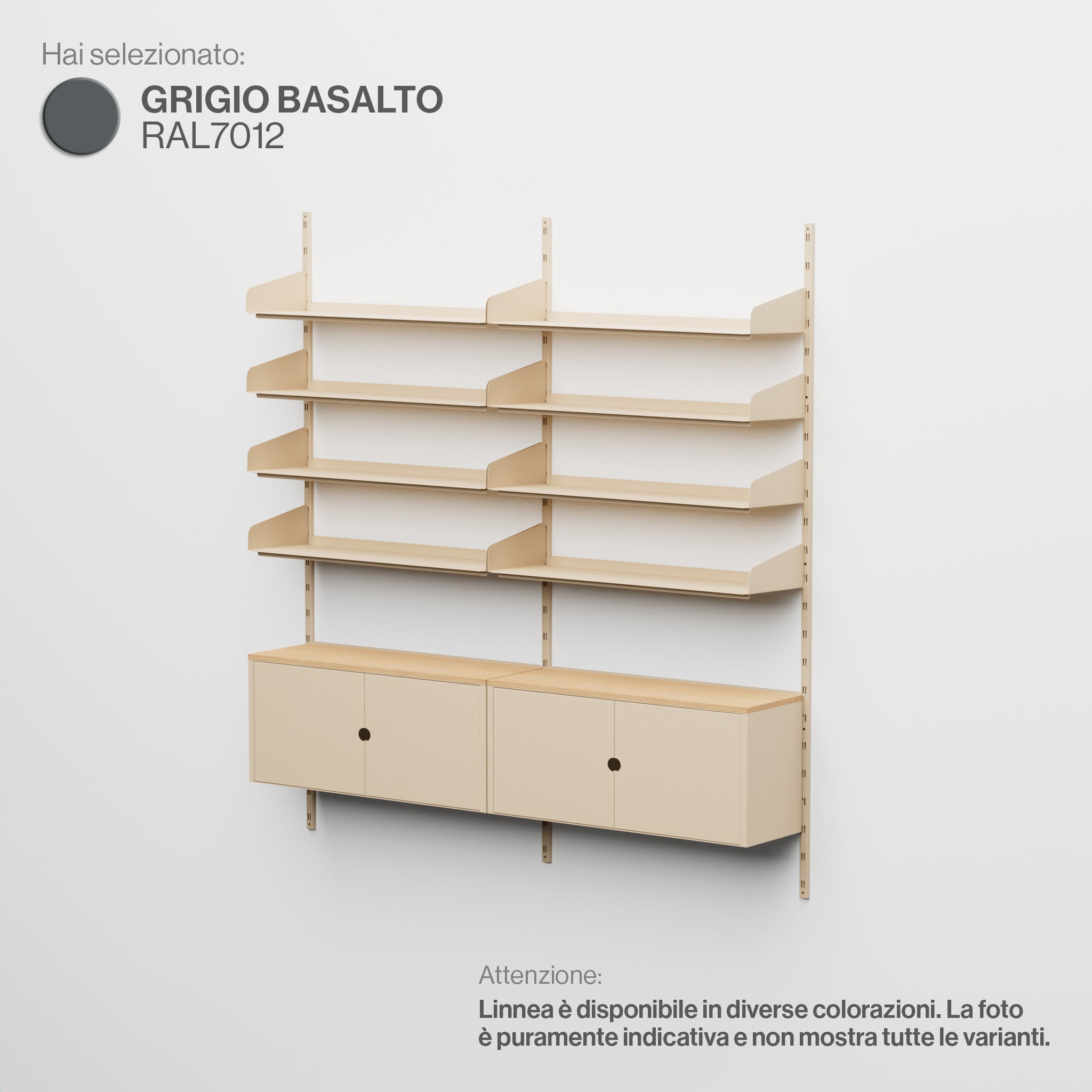 Linnea – Modulares Wandsystem – 4 x 90 cm Regale und Aufbewahrungsmodule, Doppelspanne – Basaltgrau (RAL7012)