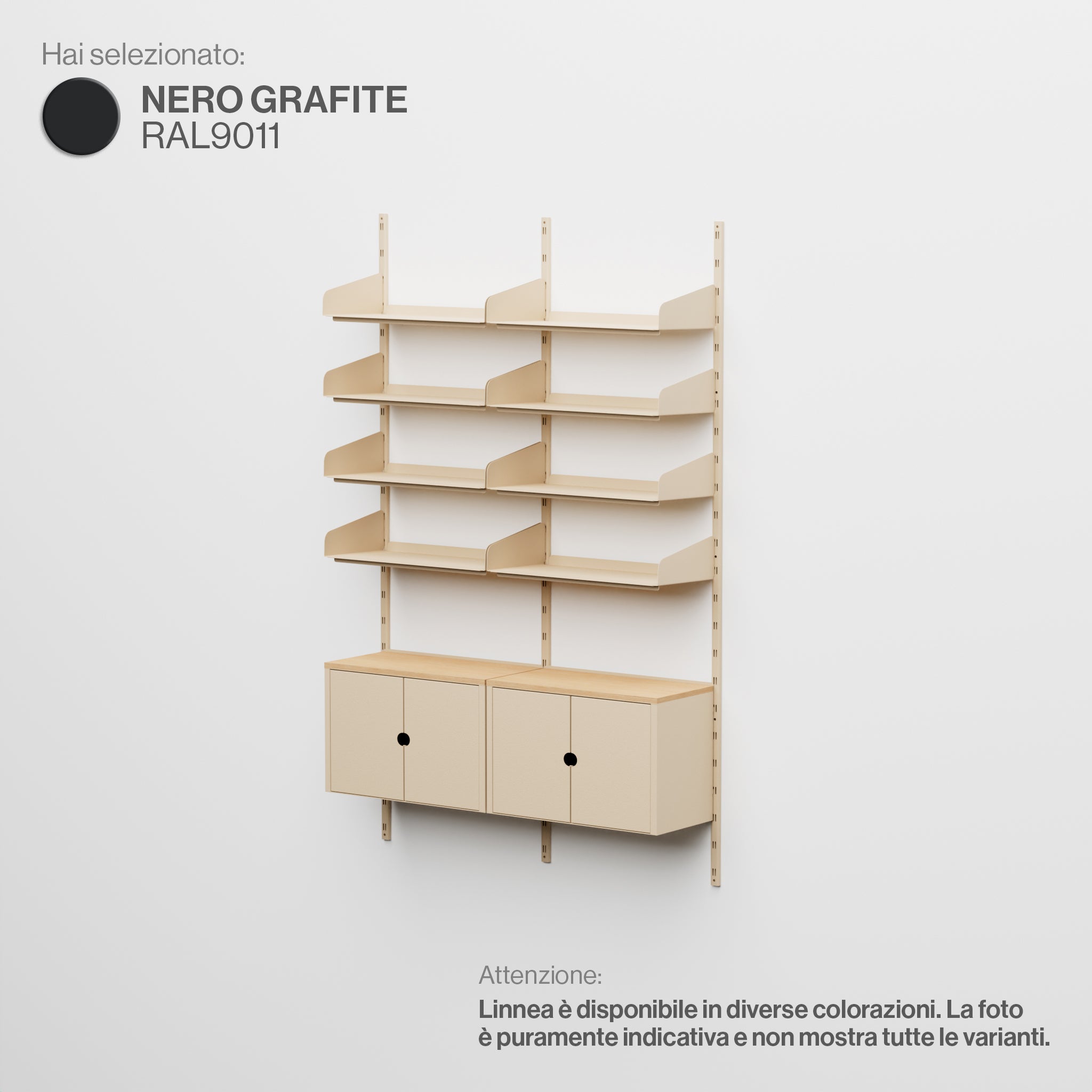 Linnea – Modulares Wandsystem – 4 x 60 cm Regale und Aufbewahrungsmodule, Doppelspannweite – Graphitschwarz (RAL9011)