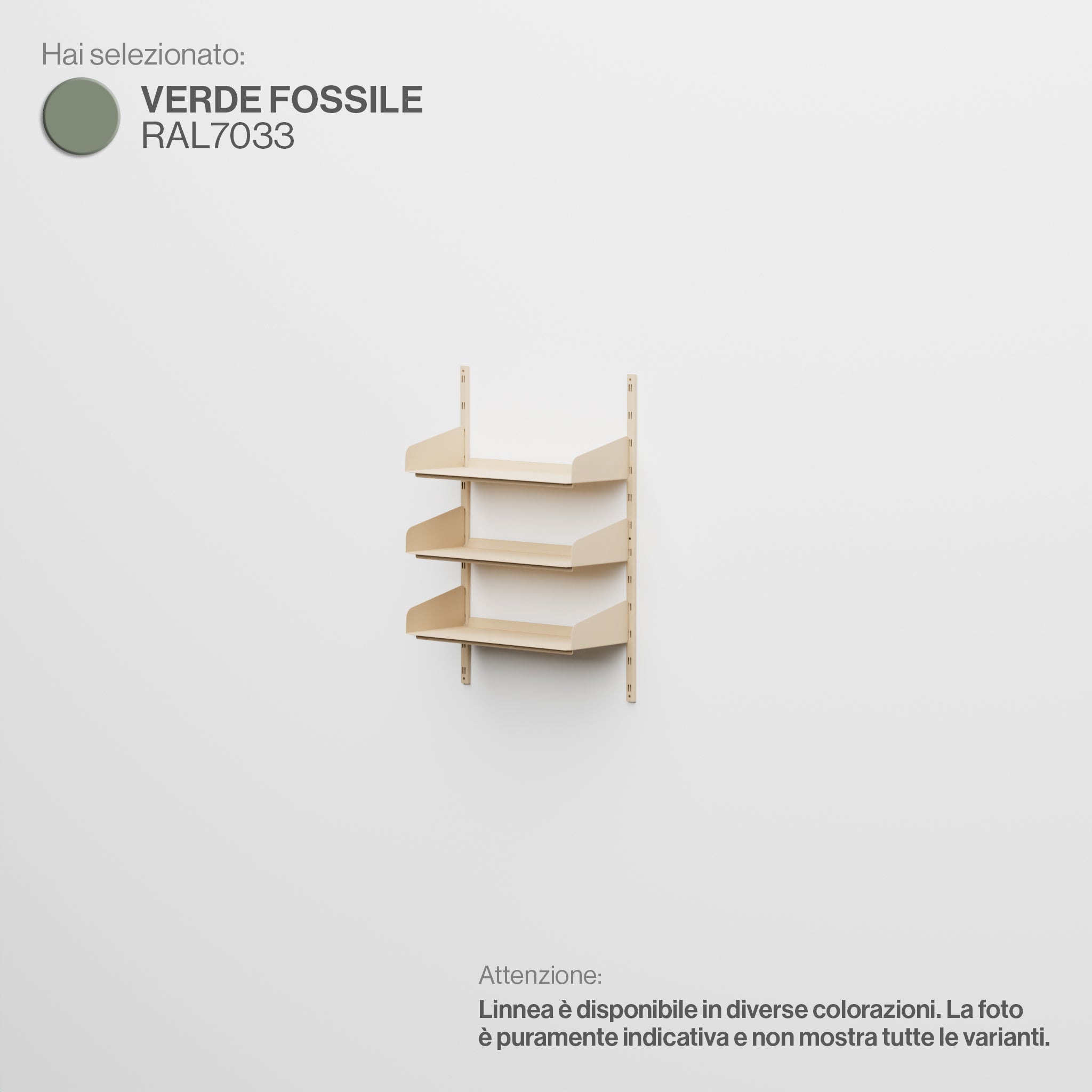 Linnea - Modular Wall System (3 x 60cm Shelves, Single Span) - Fossil Green (RAL7033)