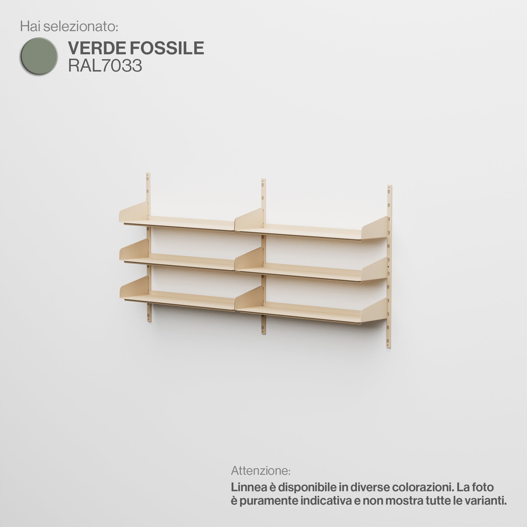 Linnea - Modular Wall System (3 x 90cm Shelves, Double Span) - Fossil Green (RAL7033)