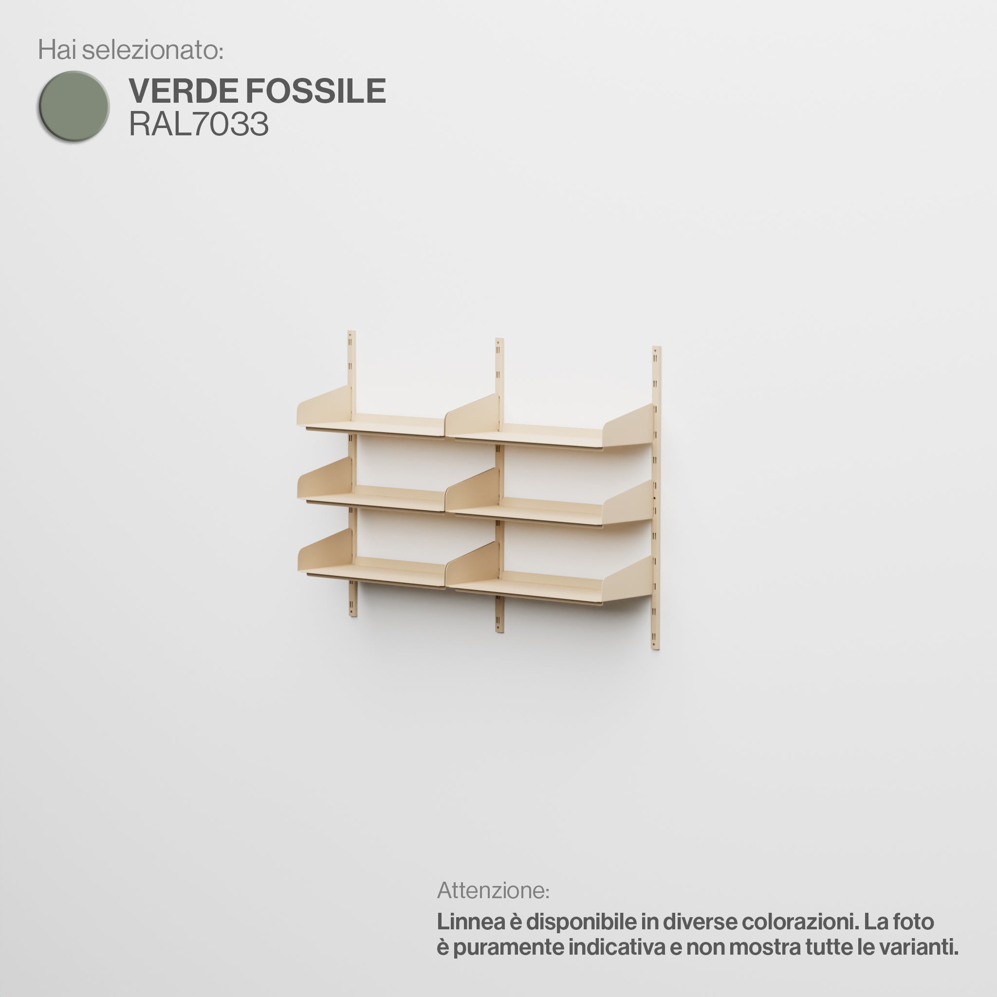 Linnea - Modular Wall System (3 x 60cm Shelves, Double Span) - Fossil Green (RAL7033)