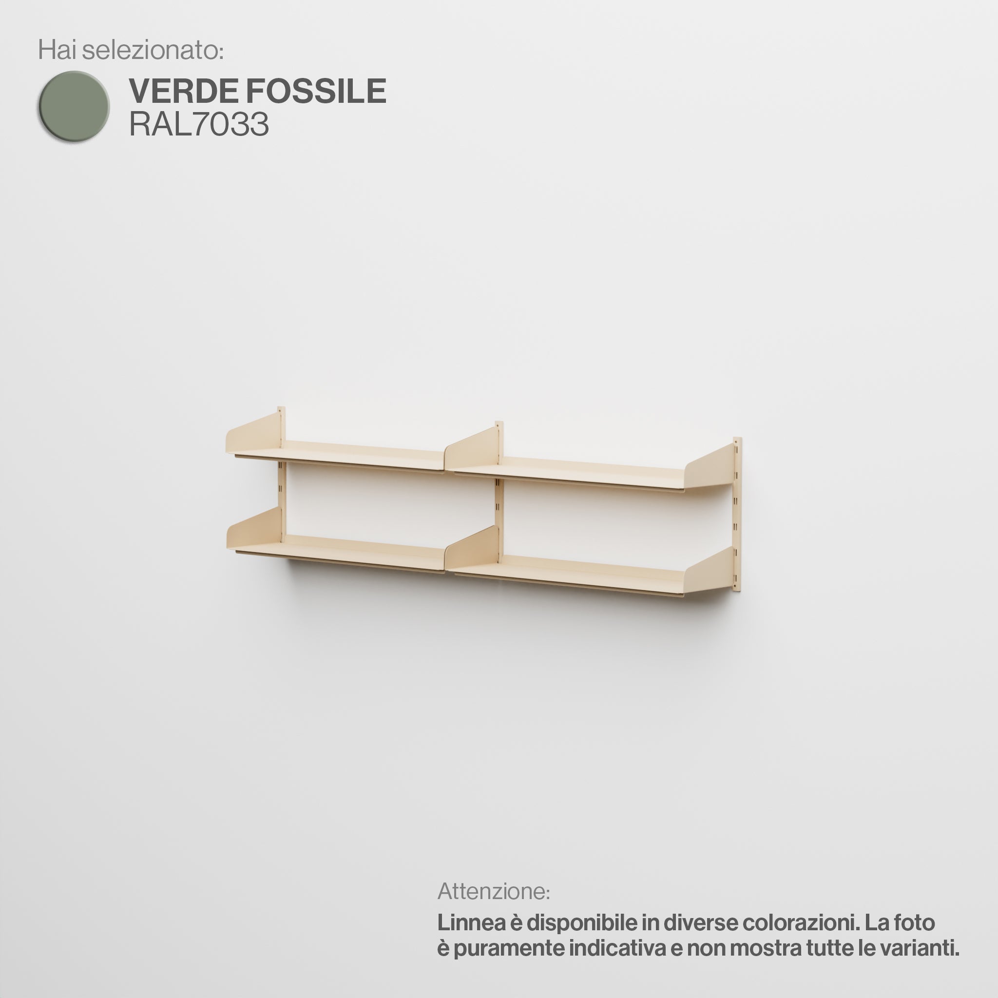 Linnea – Modulares Wandsystem (2 x 90 cm Regale, Doppelspannweite) – Fossilgrün (RAL7033)