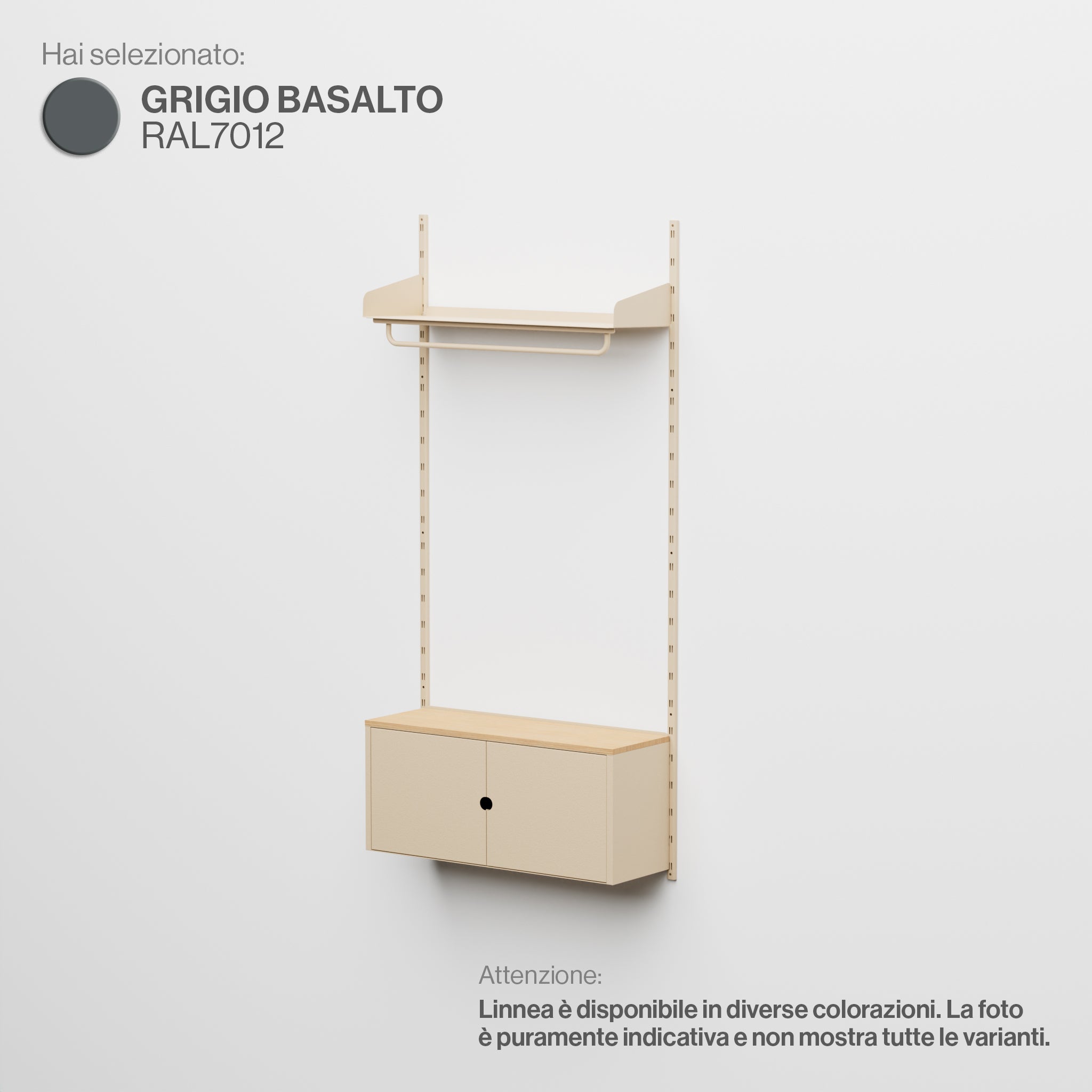 Linnea - Modulares Wandsystem mit Garderobenleiste und Ablagemodul, einteilig (90 cm breit) - Basaltgrau (RAL7012)