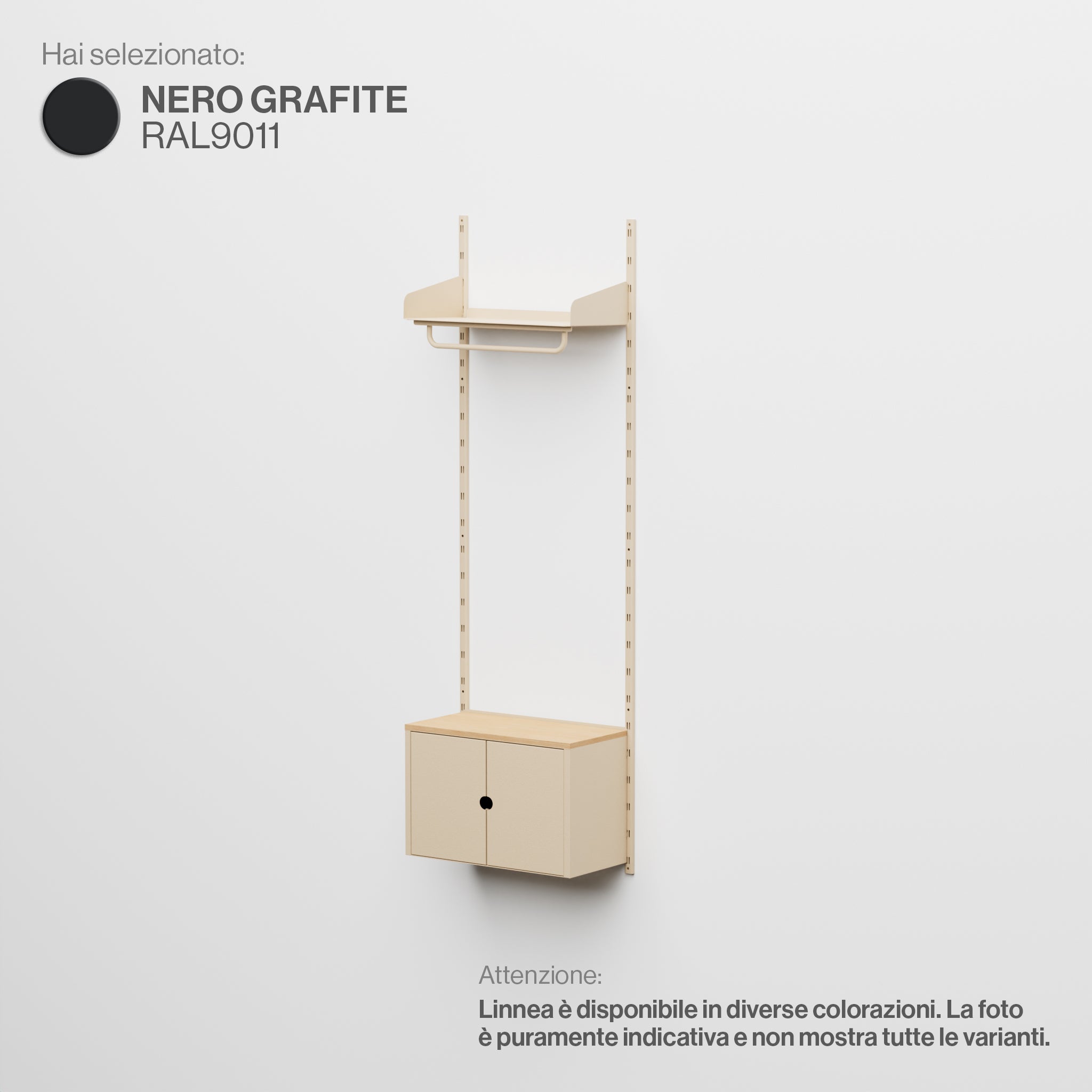 Linnea - Modulares Wandsystem mit Garderobenleiste und Ablagemodul, einfeldrig (60 cm breit)